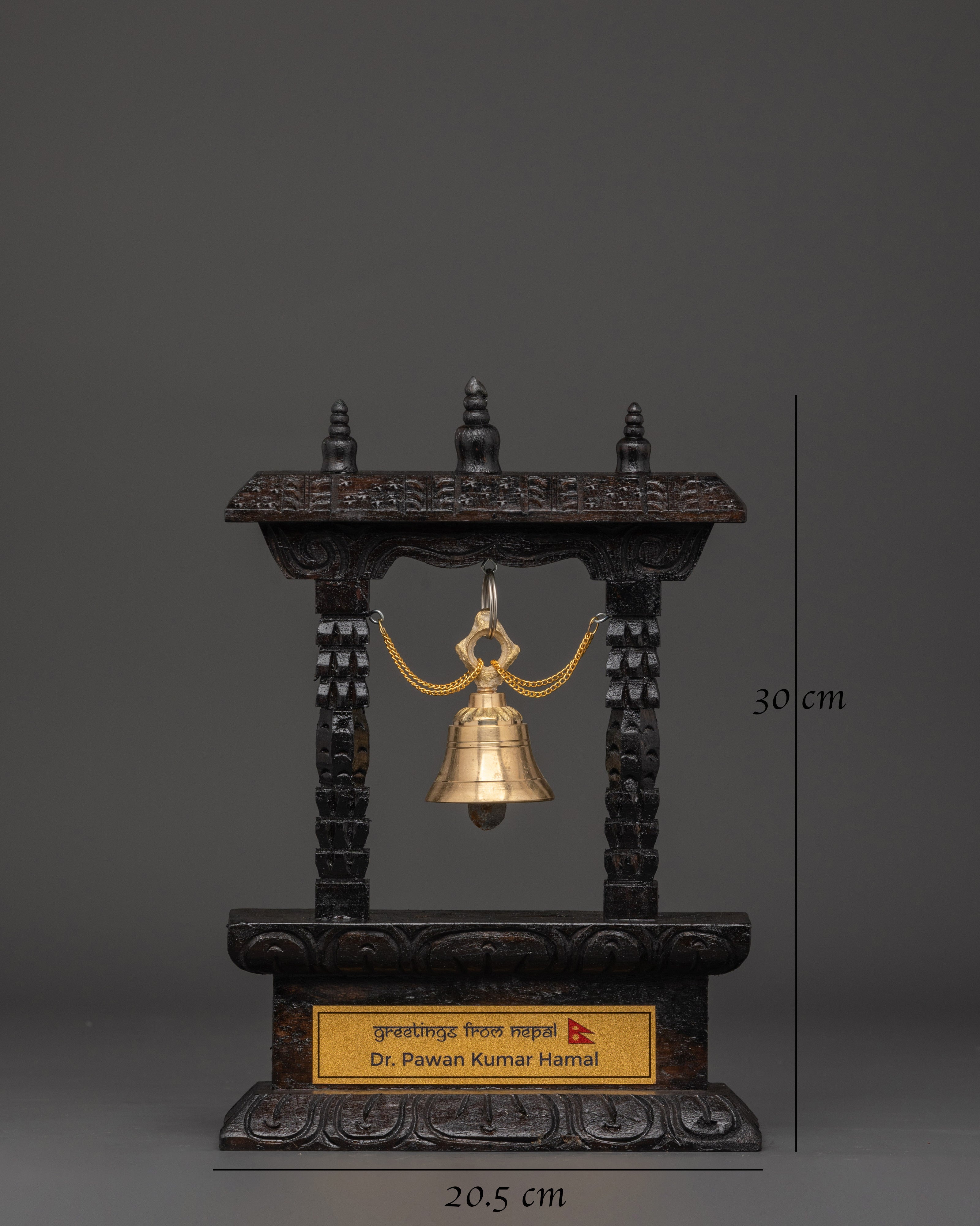 Traditional Buddhist Hanging Bell Decor | Hand Carved Wooden Bell Shrine