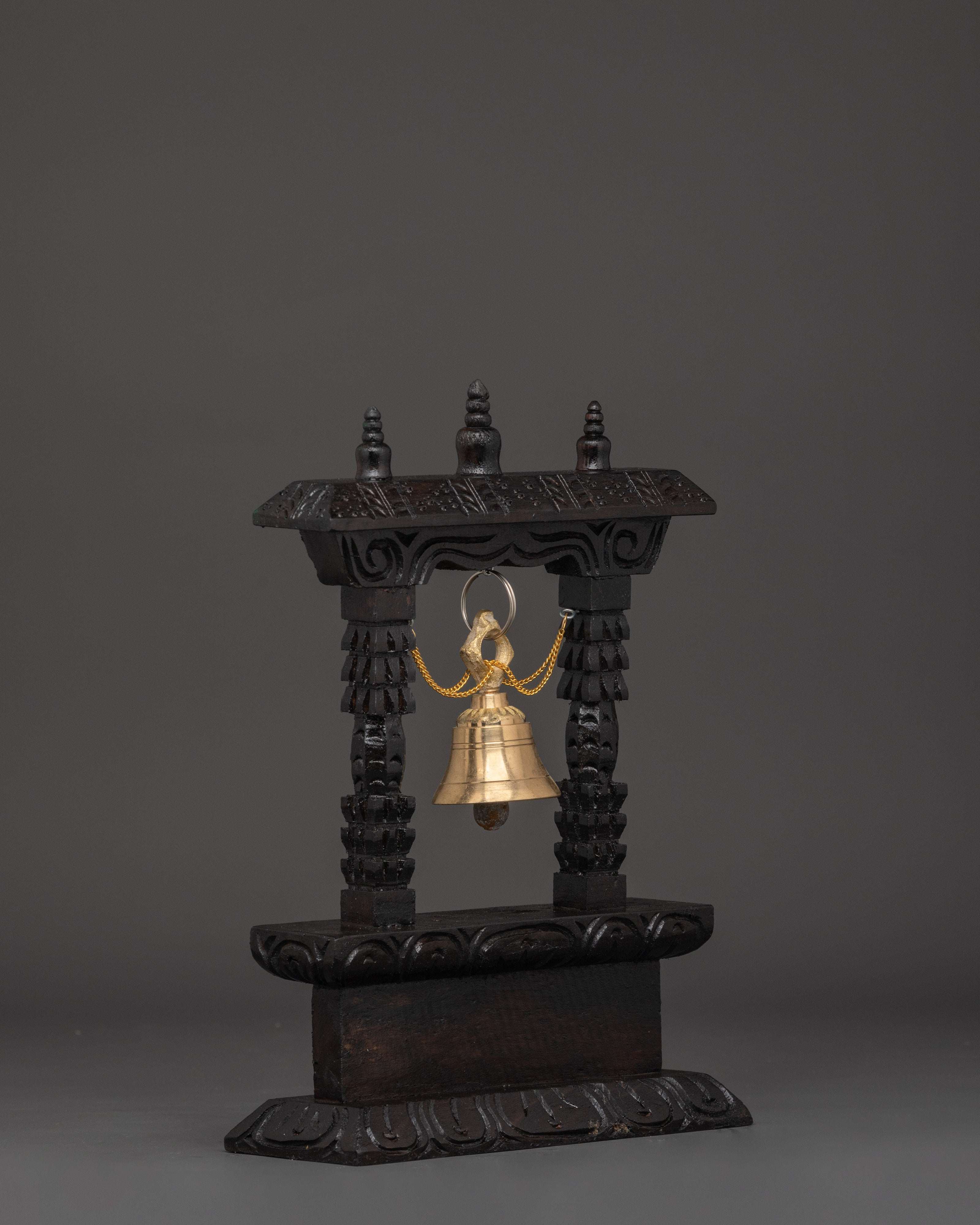 Traditional Buddhist Hanging Bell Decor | Hand Carved Wooden Bell Shrine