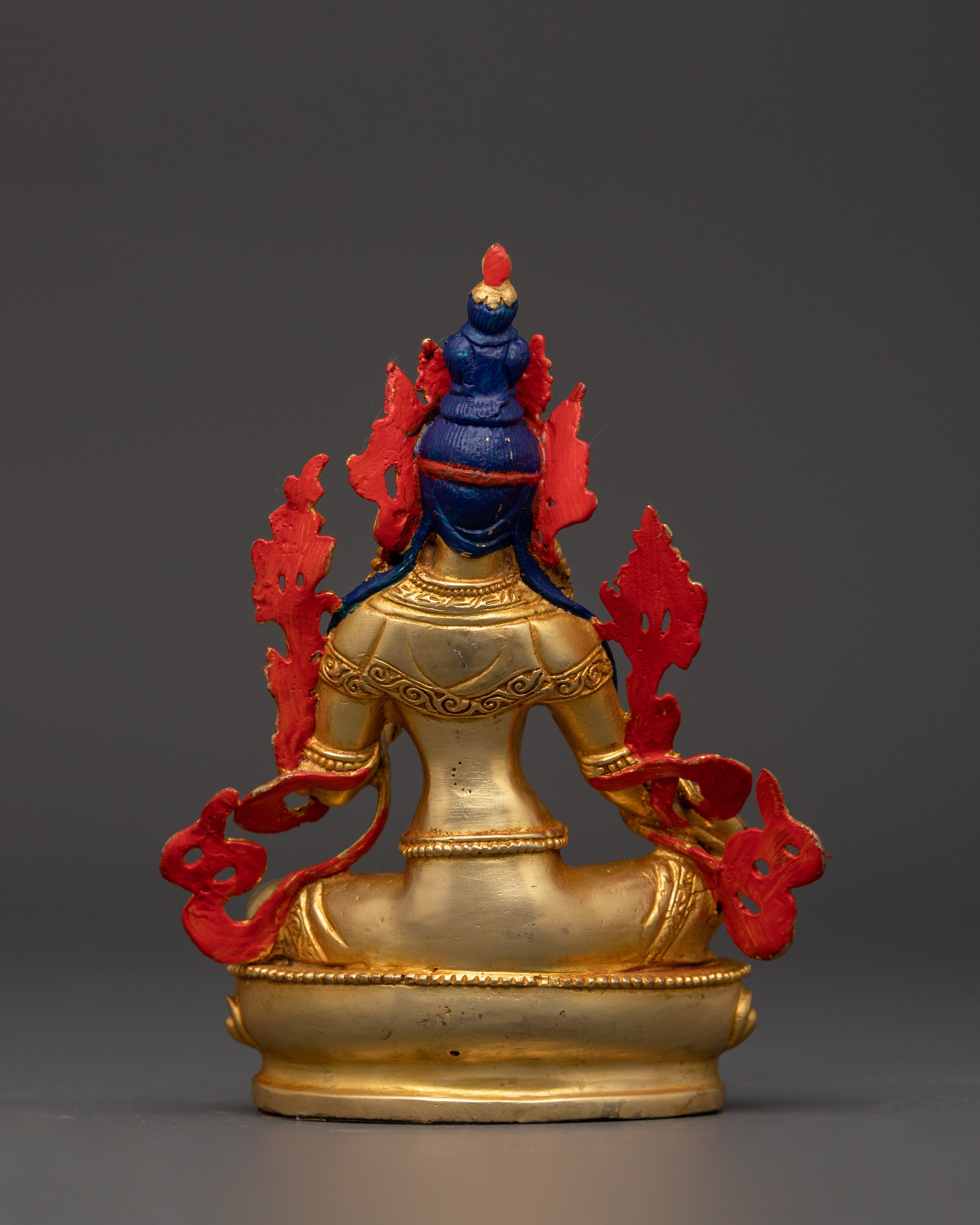 Green Tara Tibetan Goddess Statue | Gold Plated Copper Figurine with Turquoise and Coral