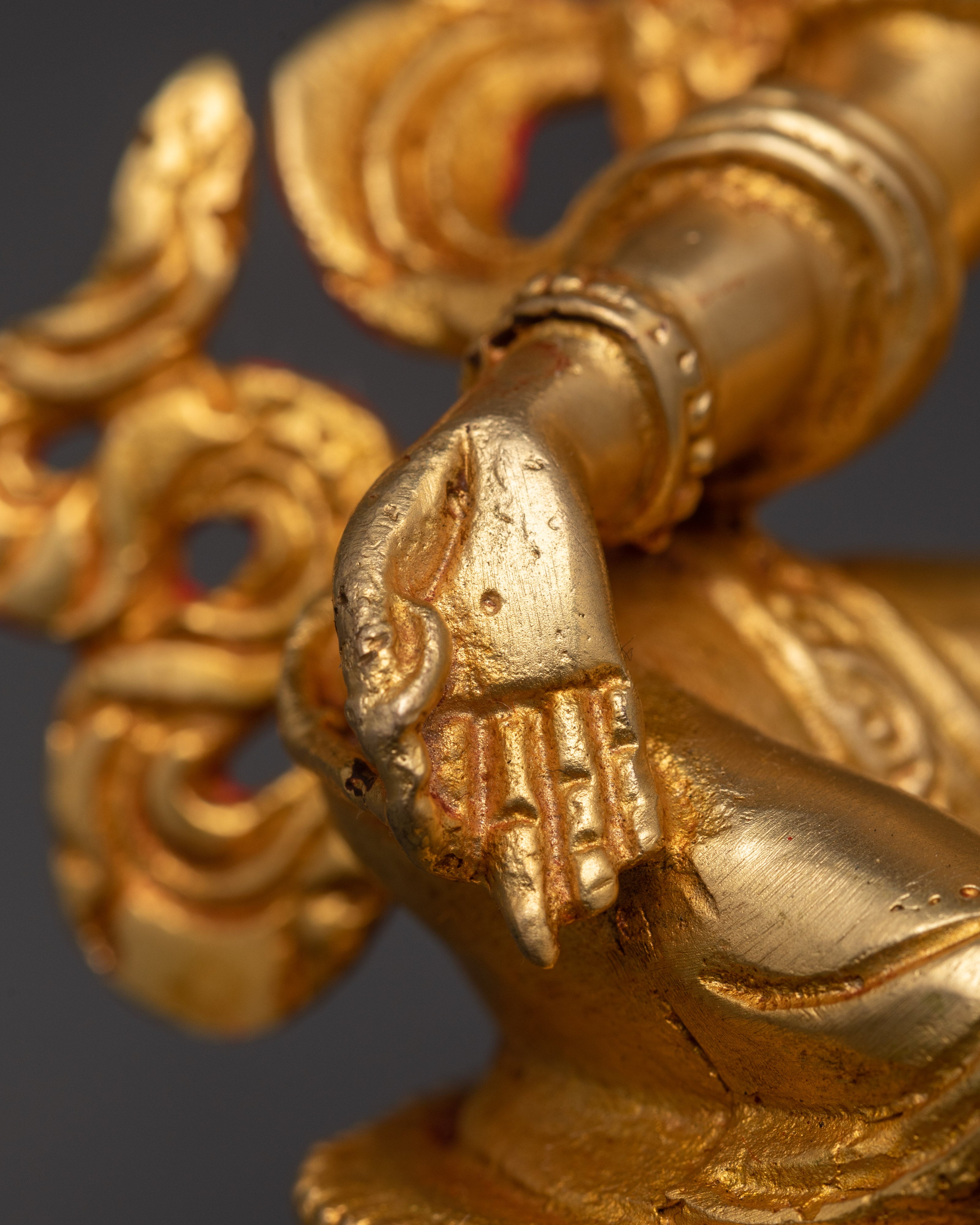 Green Tara Tibetan Goddess Statue | Gold Plated Copper Figurine with Turquoise and Coral