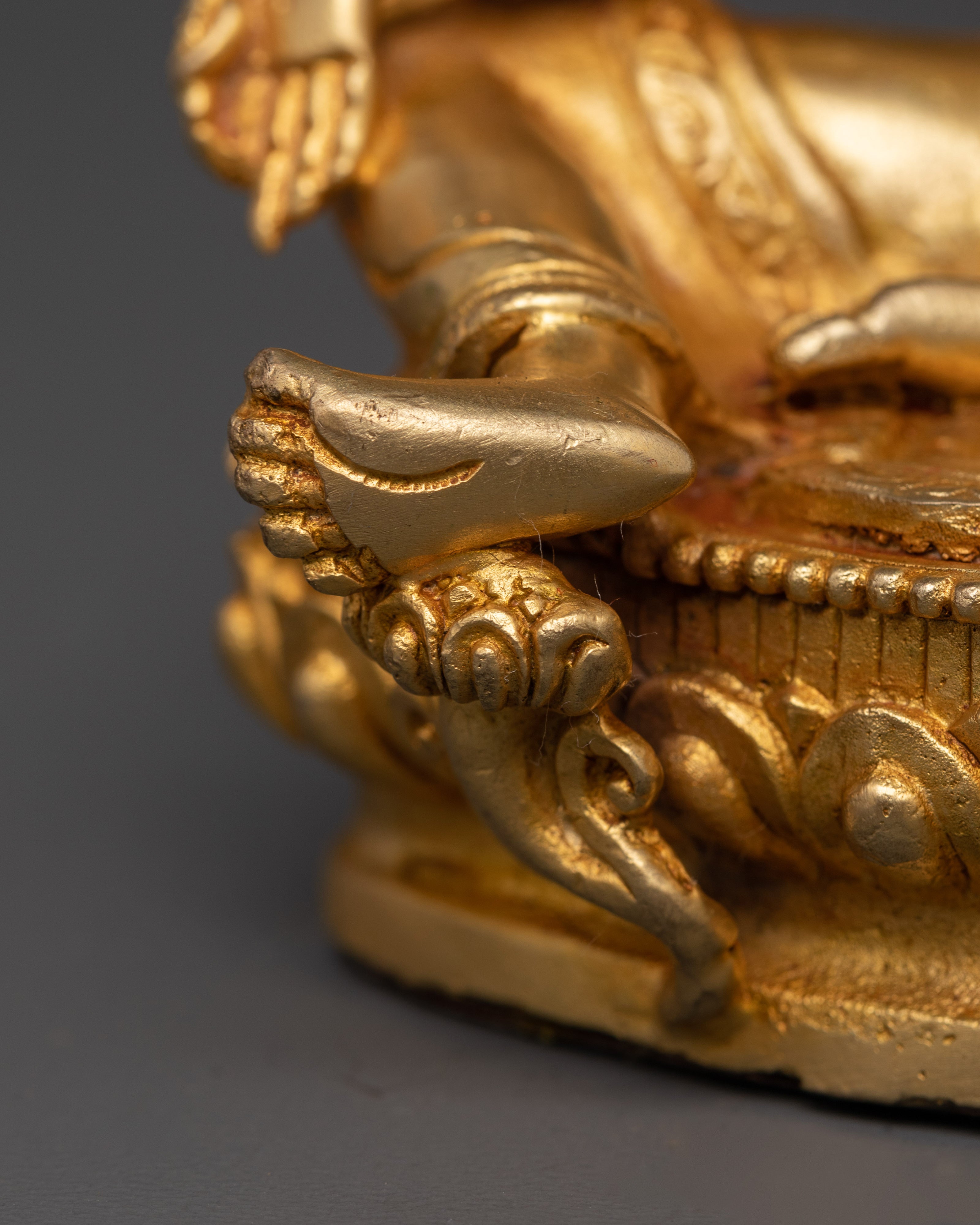 Green Tara Tibetan Goddess Statue | Gold Plated Copper Figurine with Turquoise and Coral