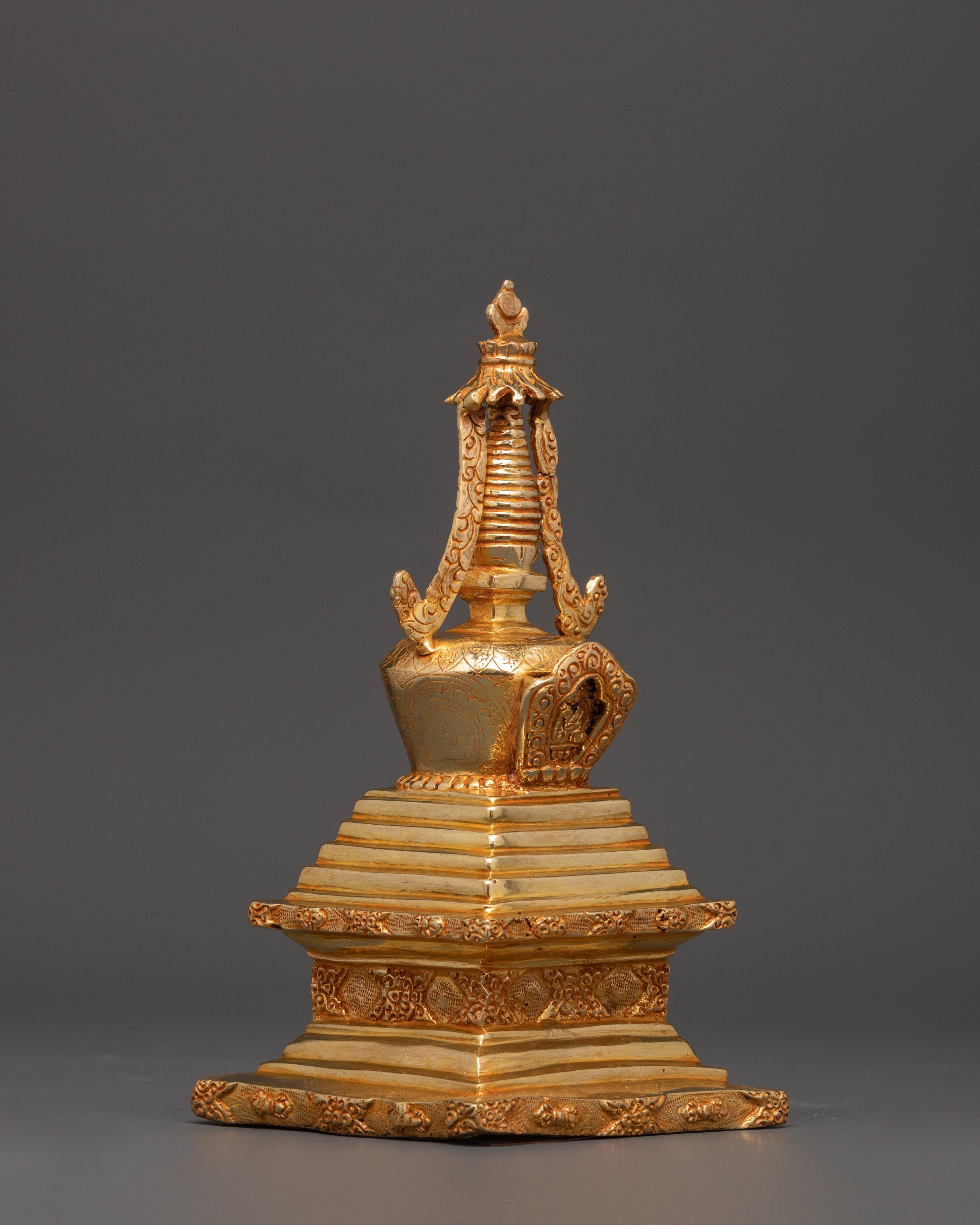 Handcrafted Gold-Plated Tibetan Stupa | Tibetan Ritual Shrine