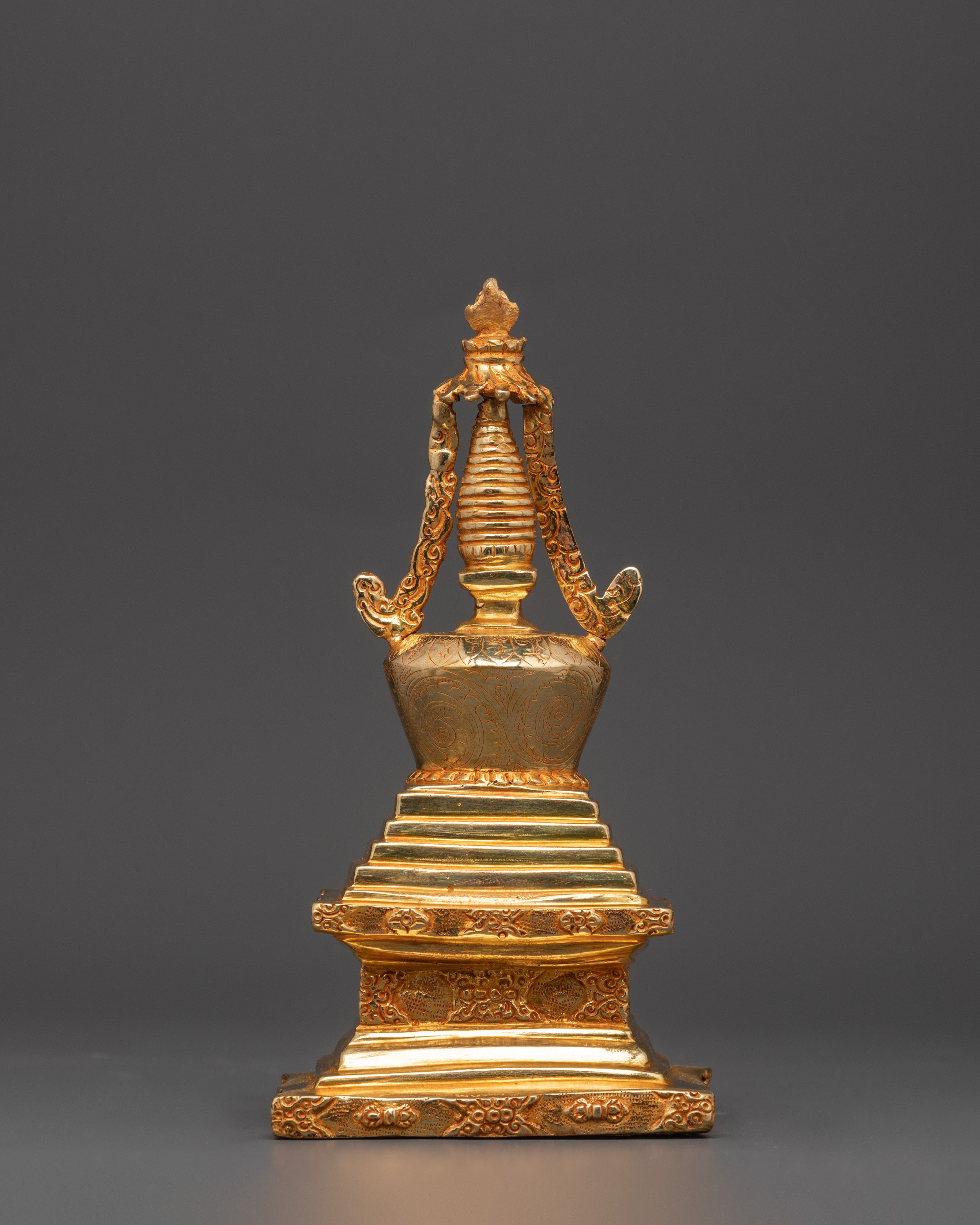 Handcrafted Gold-Plated Tibetan Stupa | Tibetan Ritual Shrine