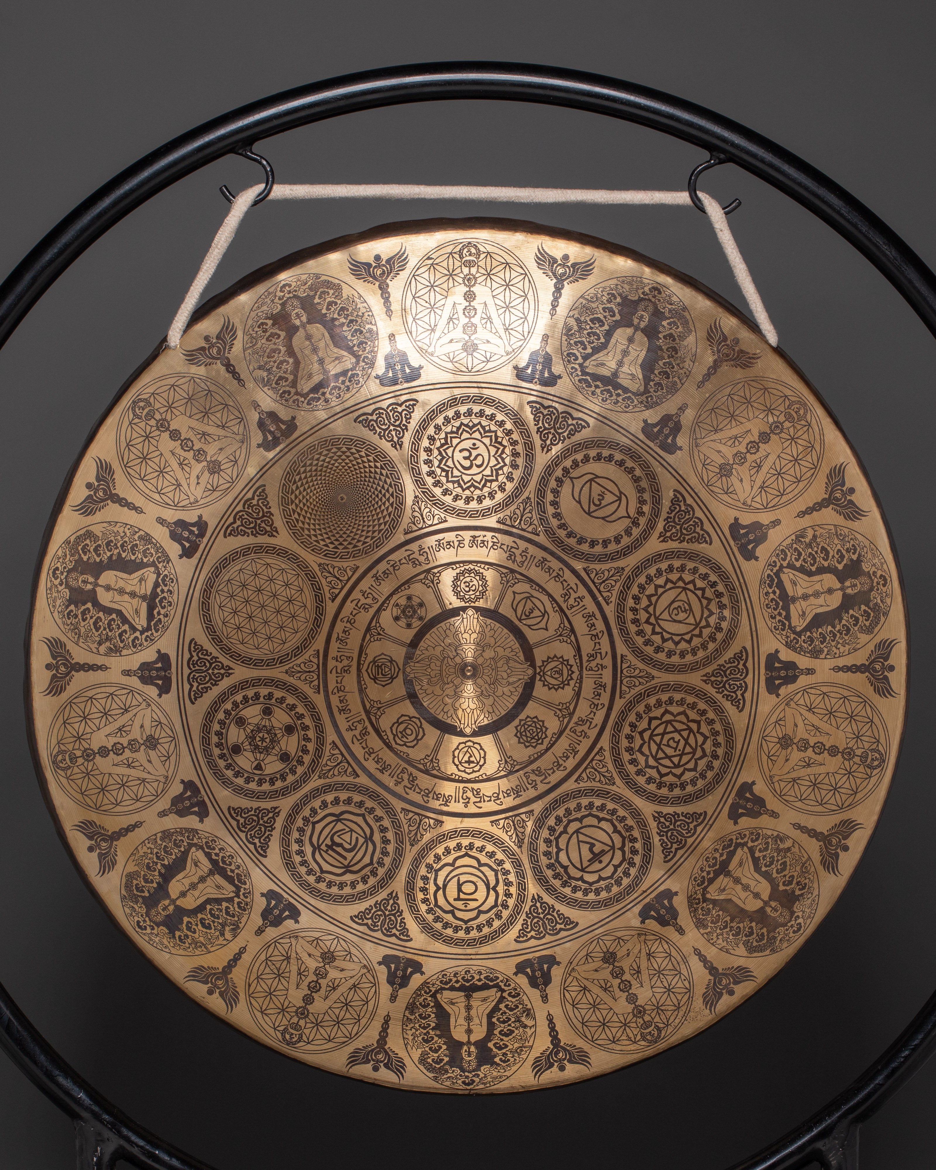 Handcrafted Sound Healing Gong | Engraved Brass Mandala Gong with Buddha Design