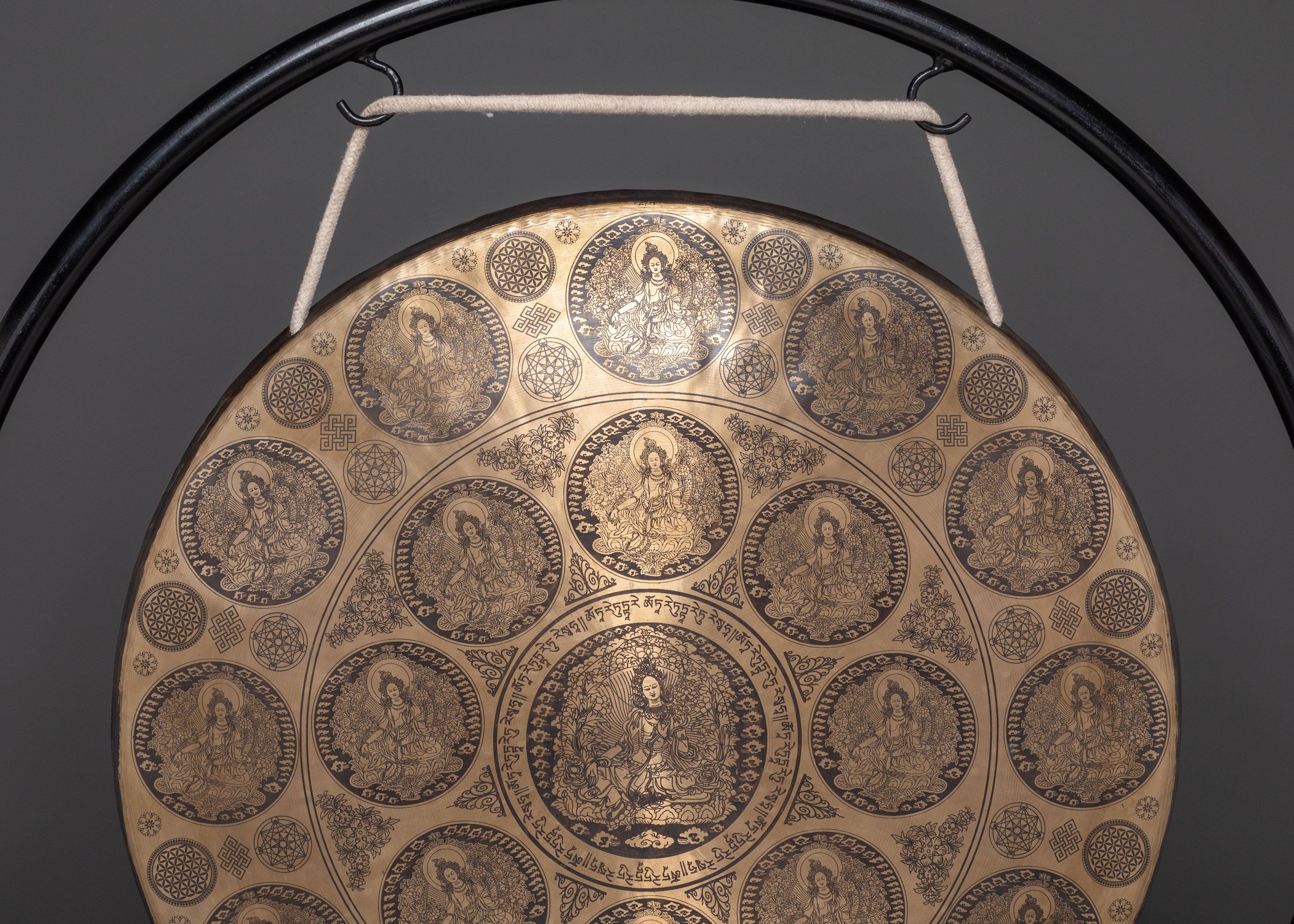 Tibetan Mantra Gong | Handcrafted Brass Gong with Tara Buddha