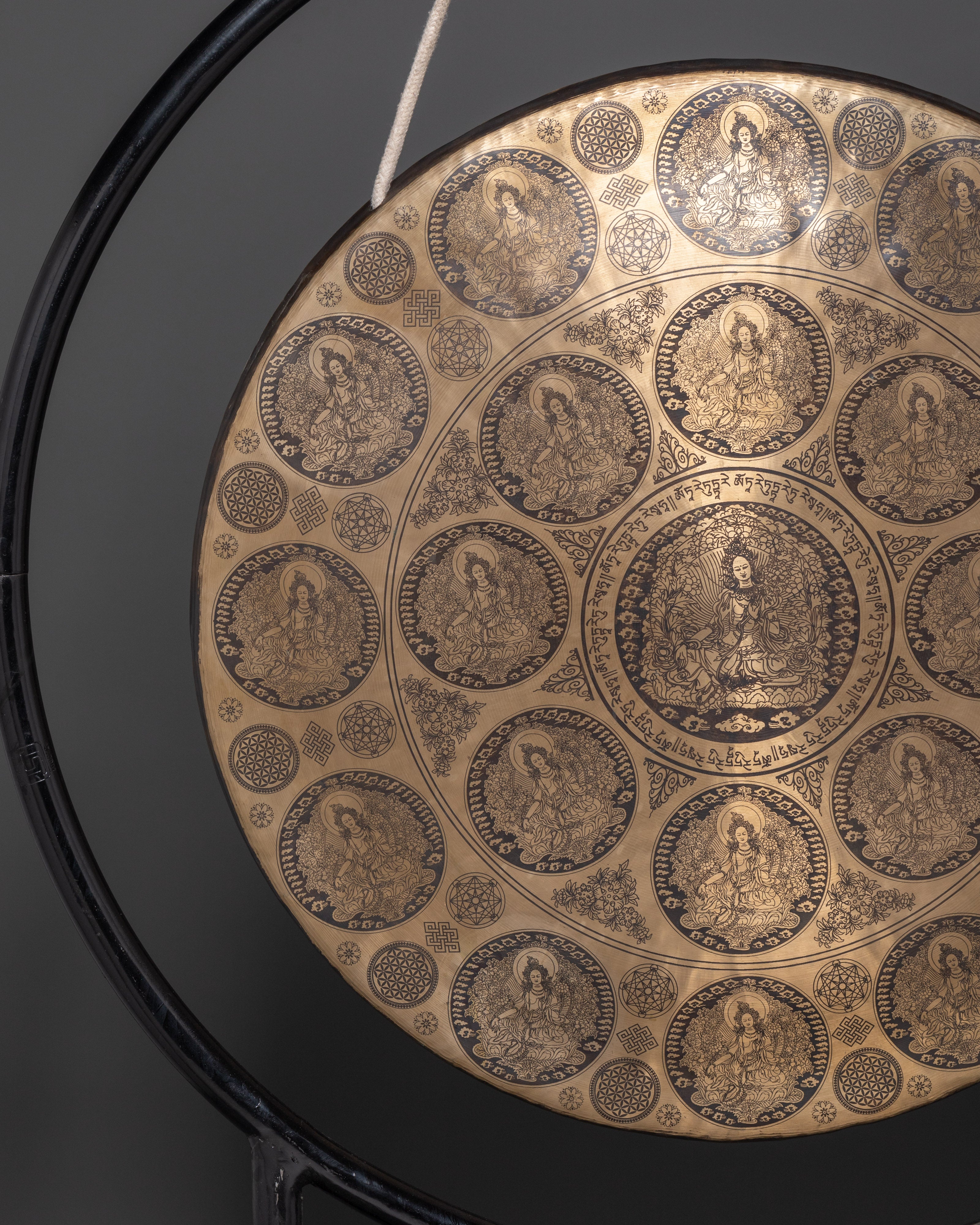 Tibetan Mantra Gong | Handcrafted Brass Gong with Tara Buddha