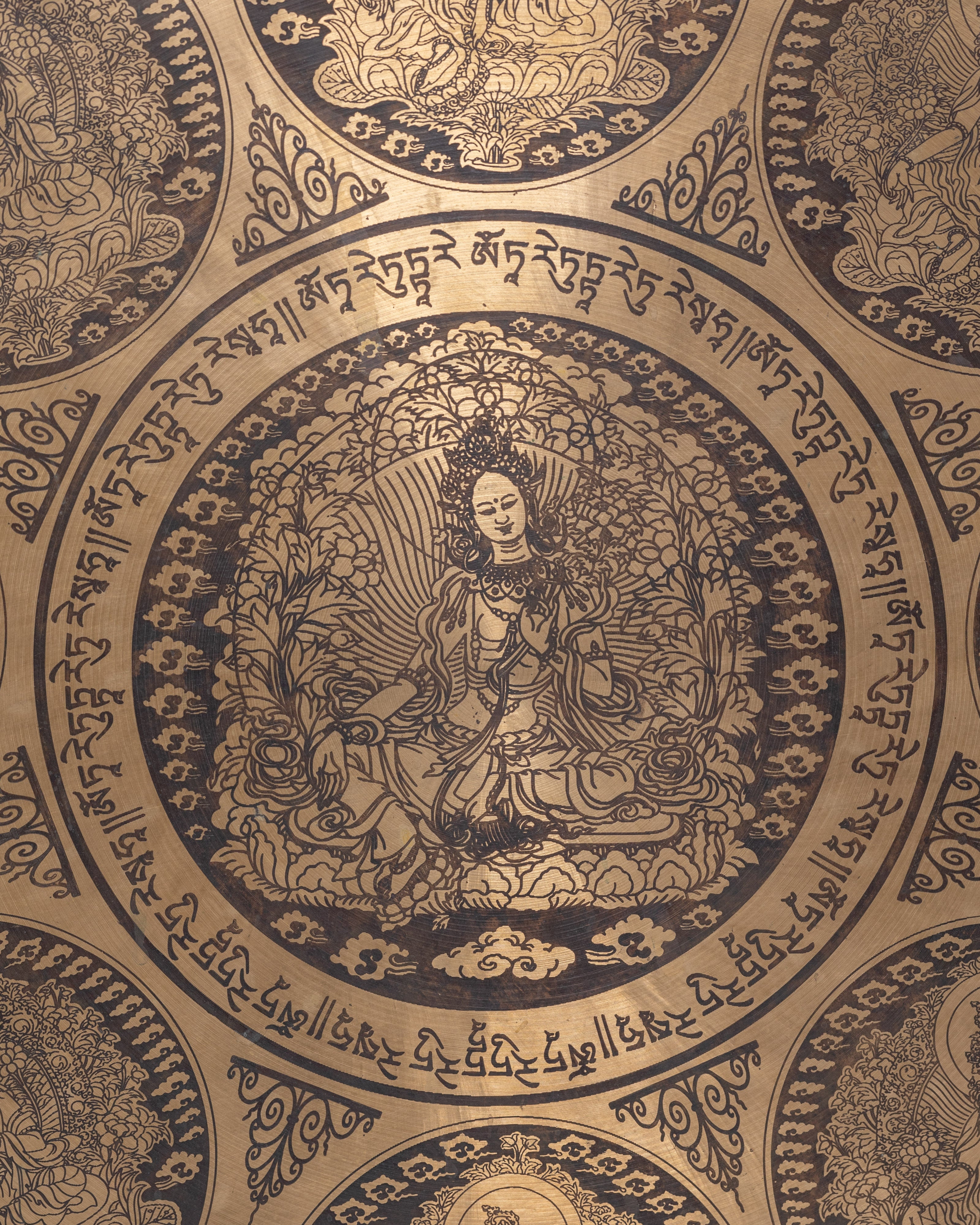 Tibetan Mantra Gong | Handcrafted Brass Gong with Tara Buddha