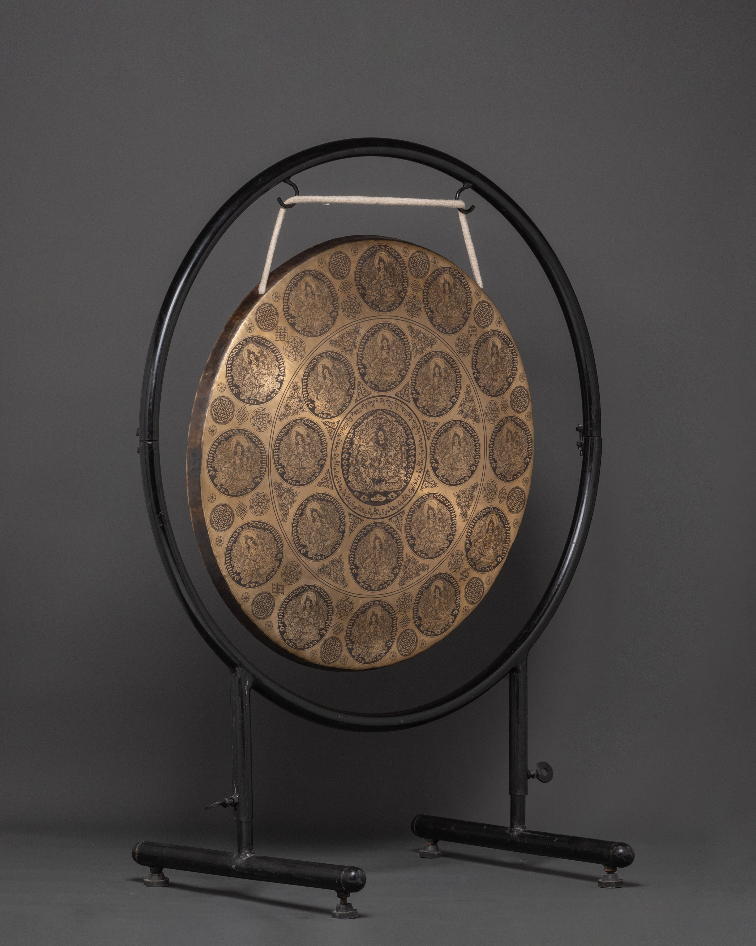 Tibetan Mantra Gong | Handcrafted Brass Gong with Tara Buddha