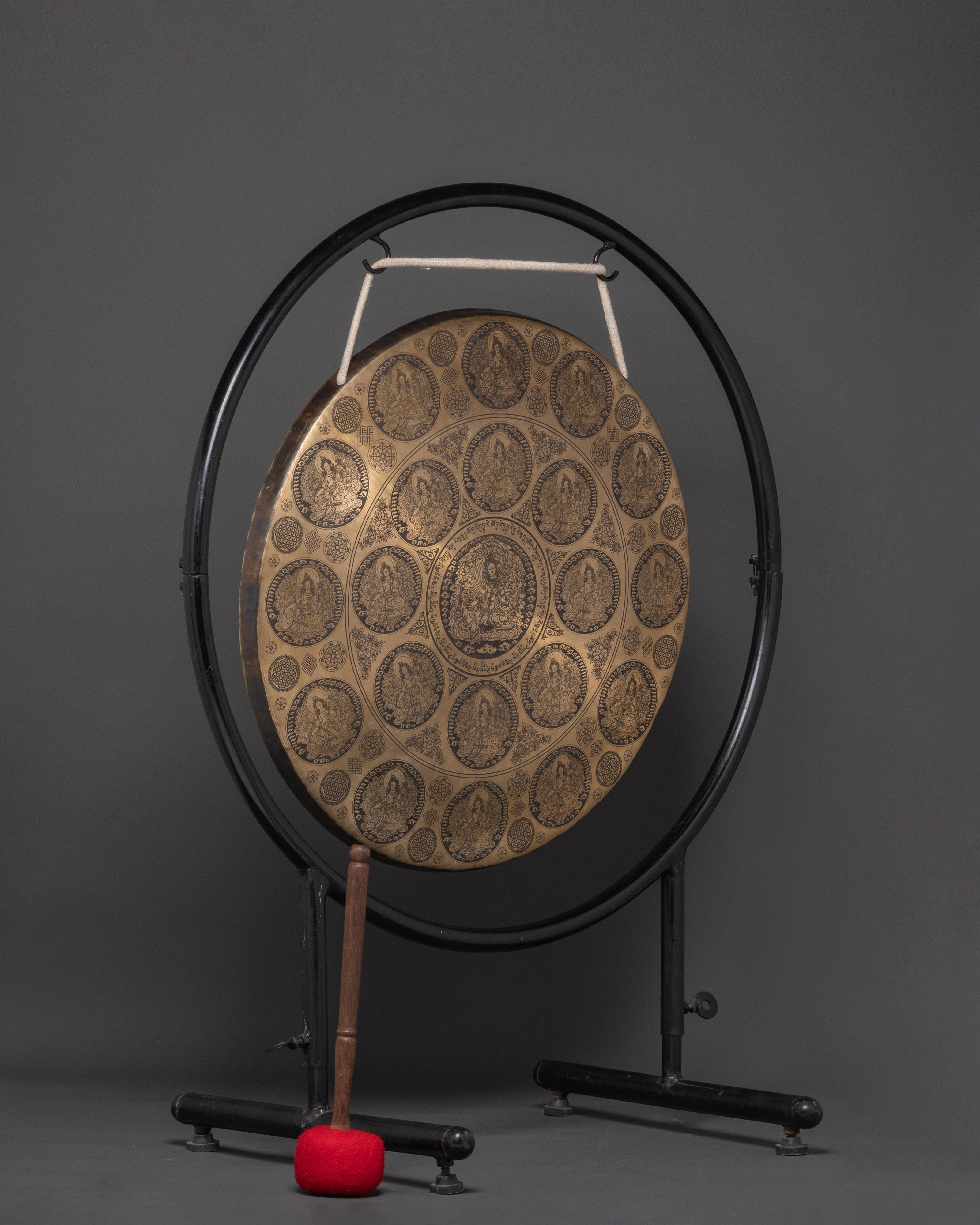 Tibetan Mantra Gong | Handcrafted Brass Gong with Tara Buddha