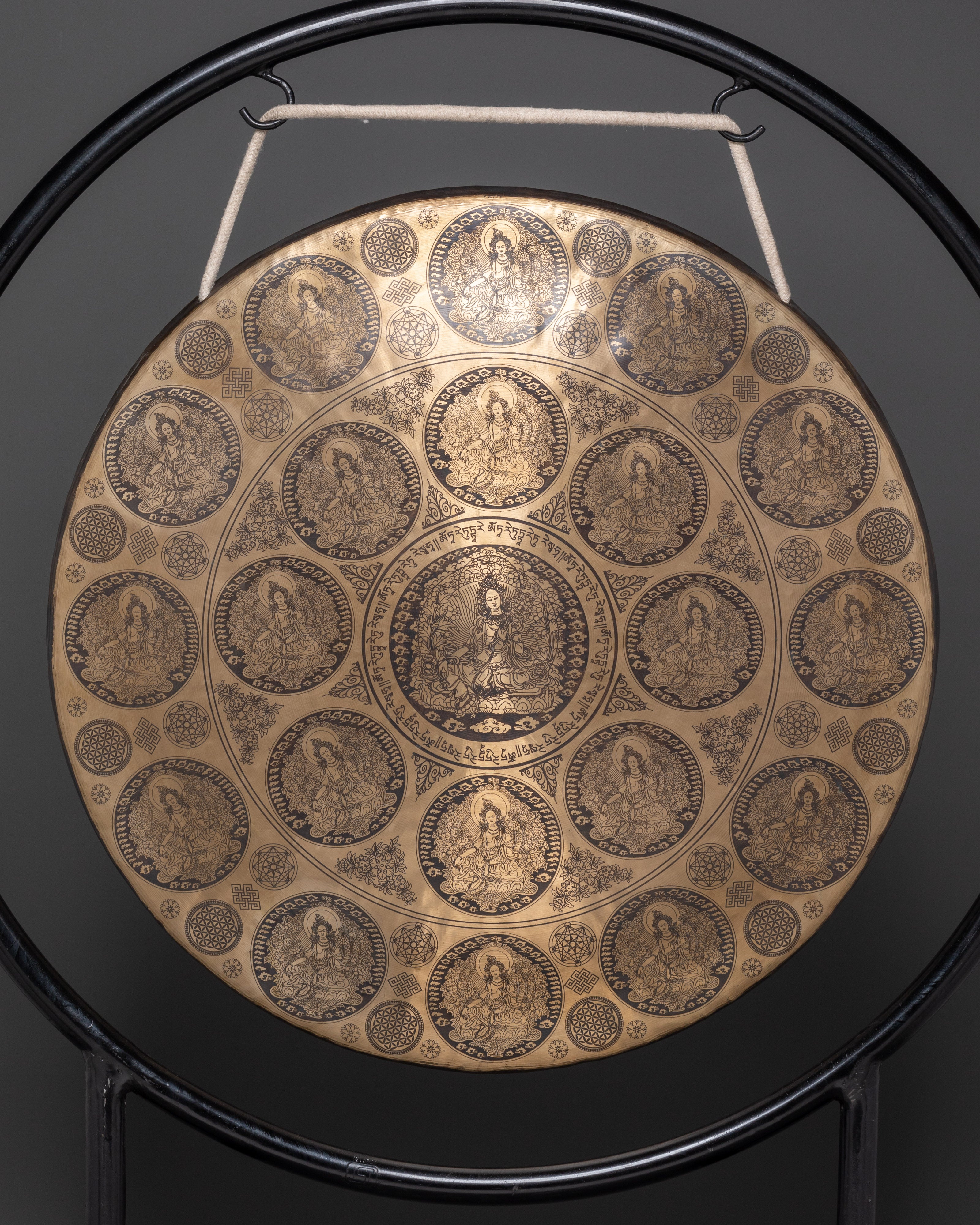 Tibetan Mantra Gong | Handcrafted Brass Gong with Tara Buddha