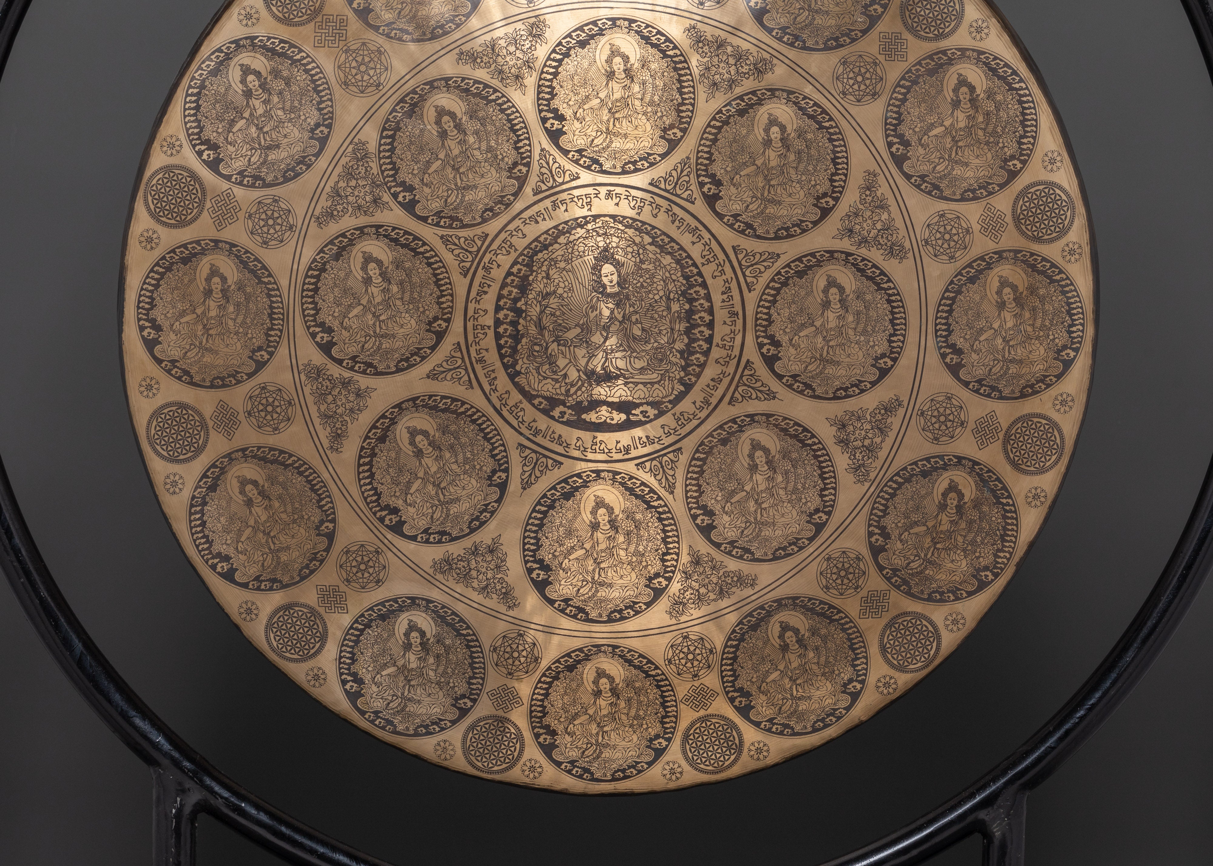 Tibetan Mantra Gong | Handcrafted Brass Gong with Tara Buddha