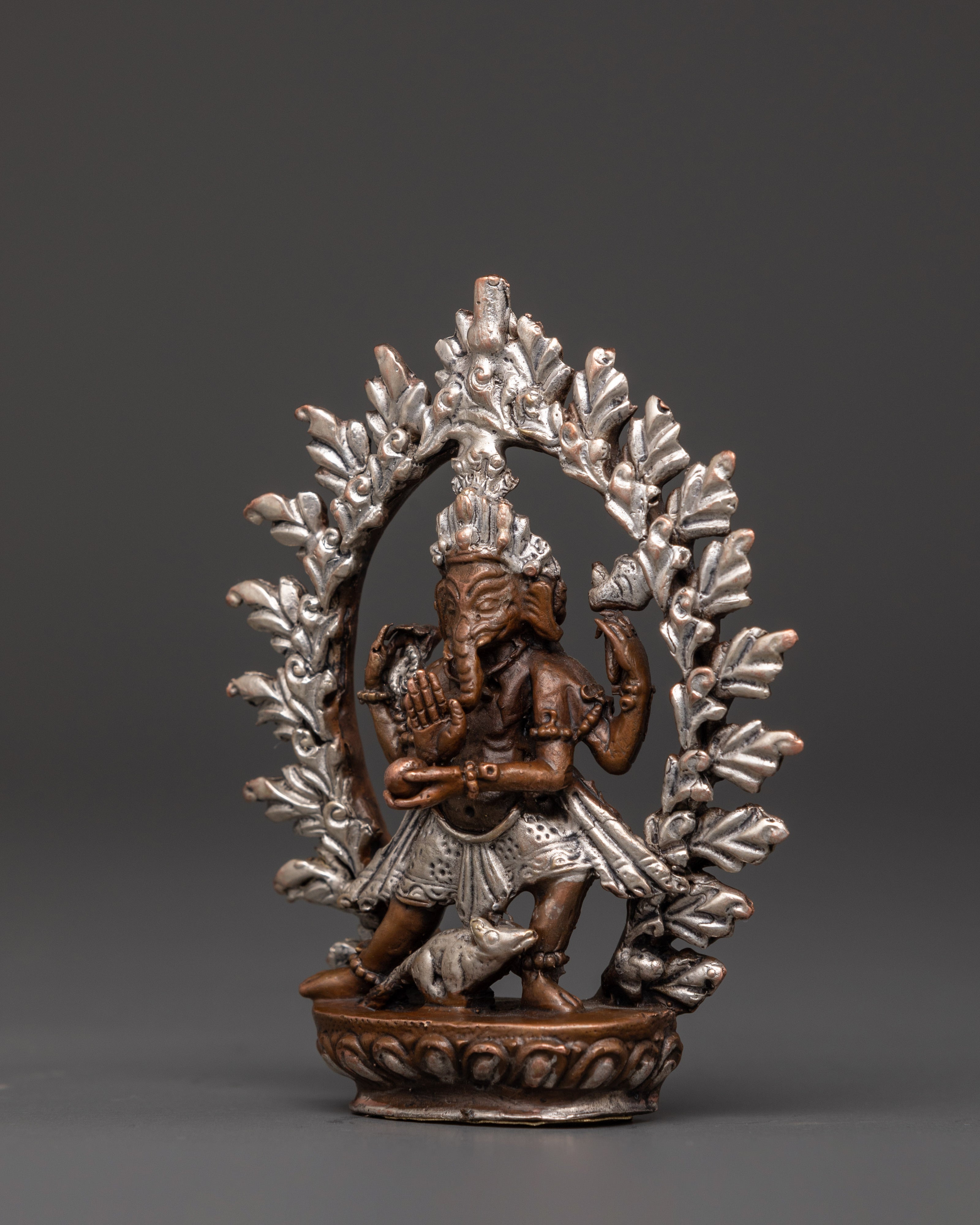 Handcrafted Ganesha Hindu Deity Statue | Oxidized Copper with Silver Plating