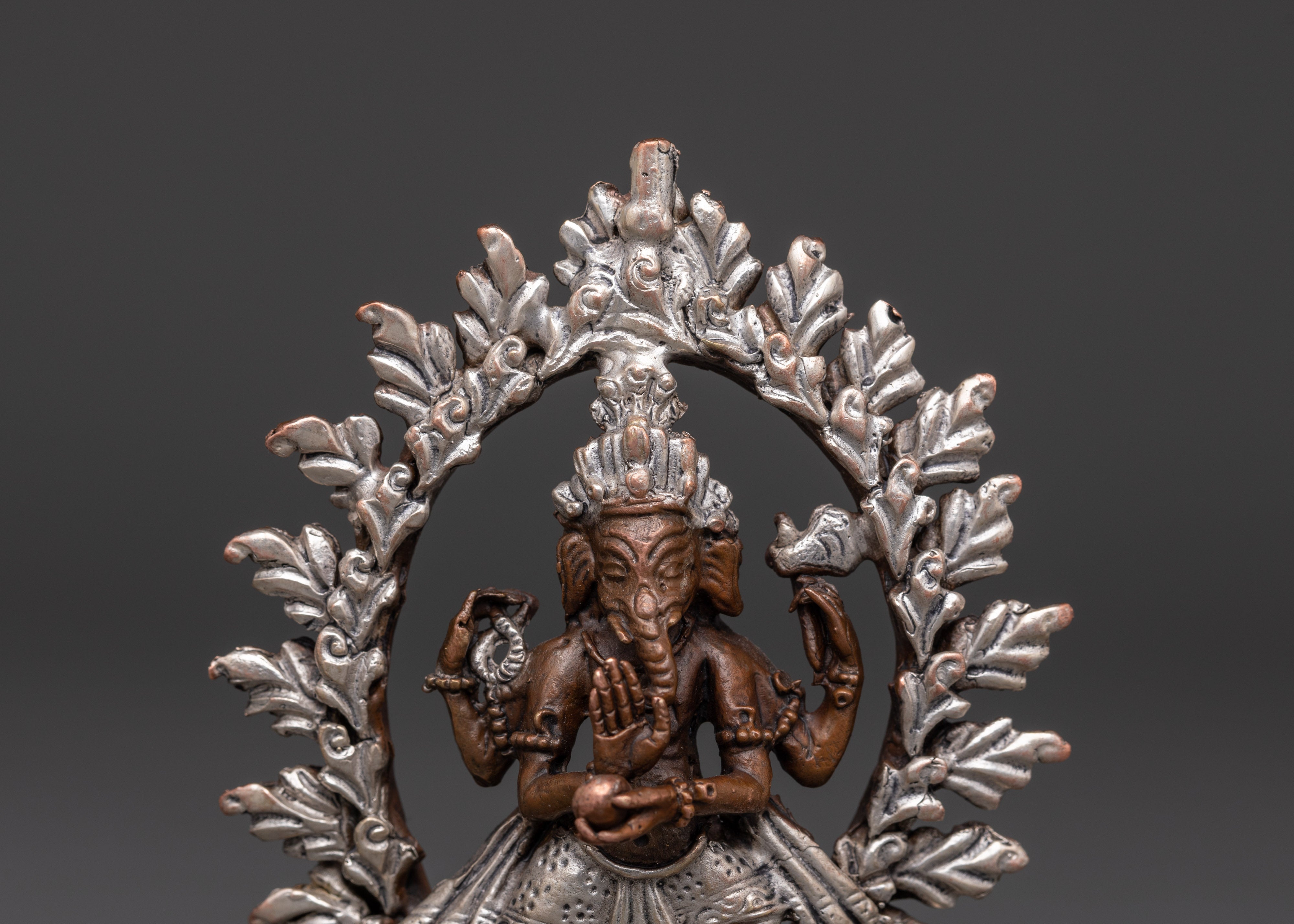 Handcrafted Ganesha Hindu Deity Statue | Oxidized Copper with Silver Plating