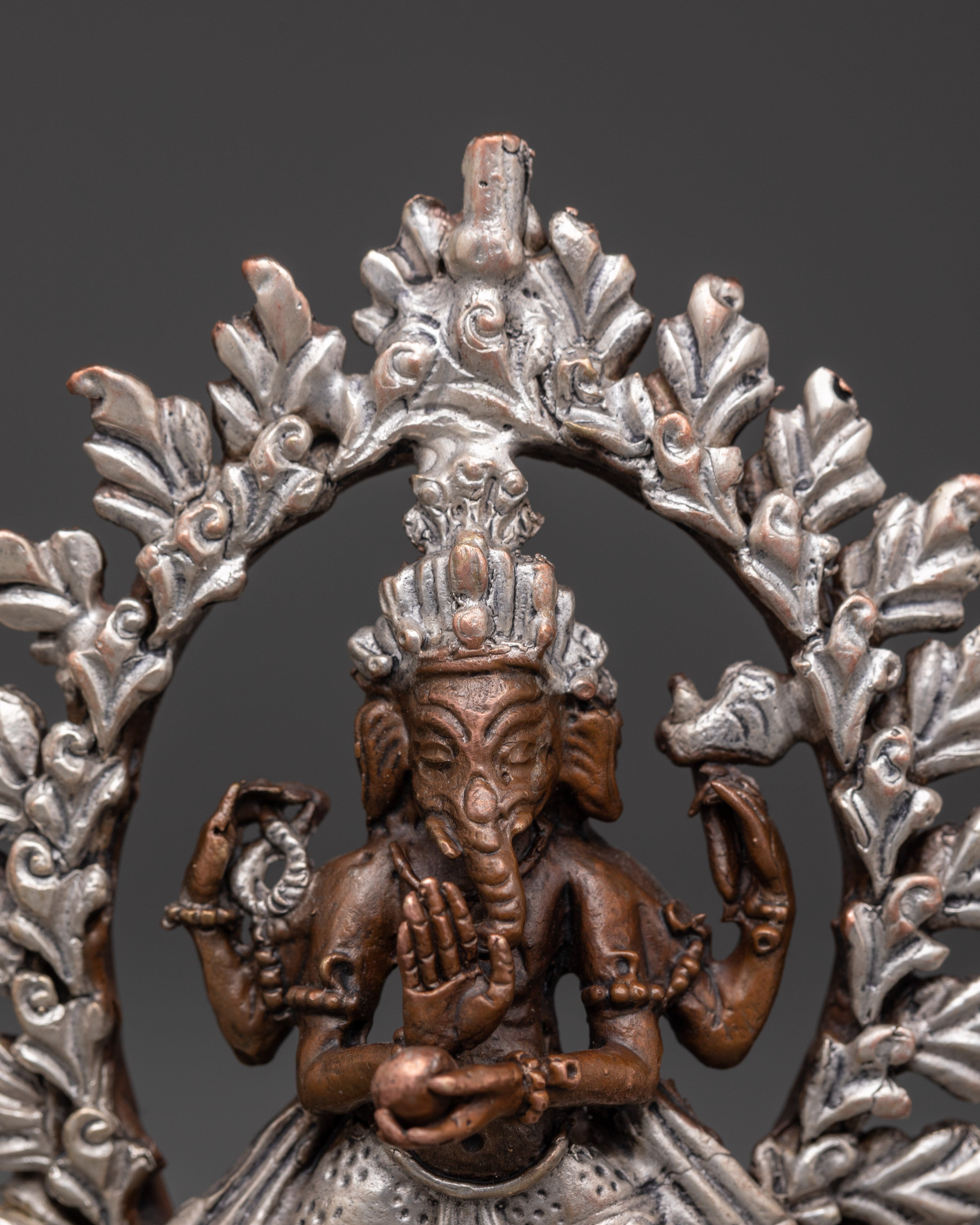 Handcrafted Ganesha Hindu Deity Statue | Oxidized Copper with Silver Plating