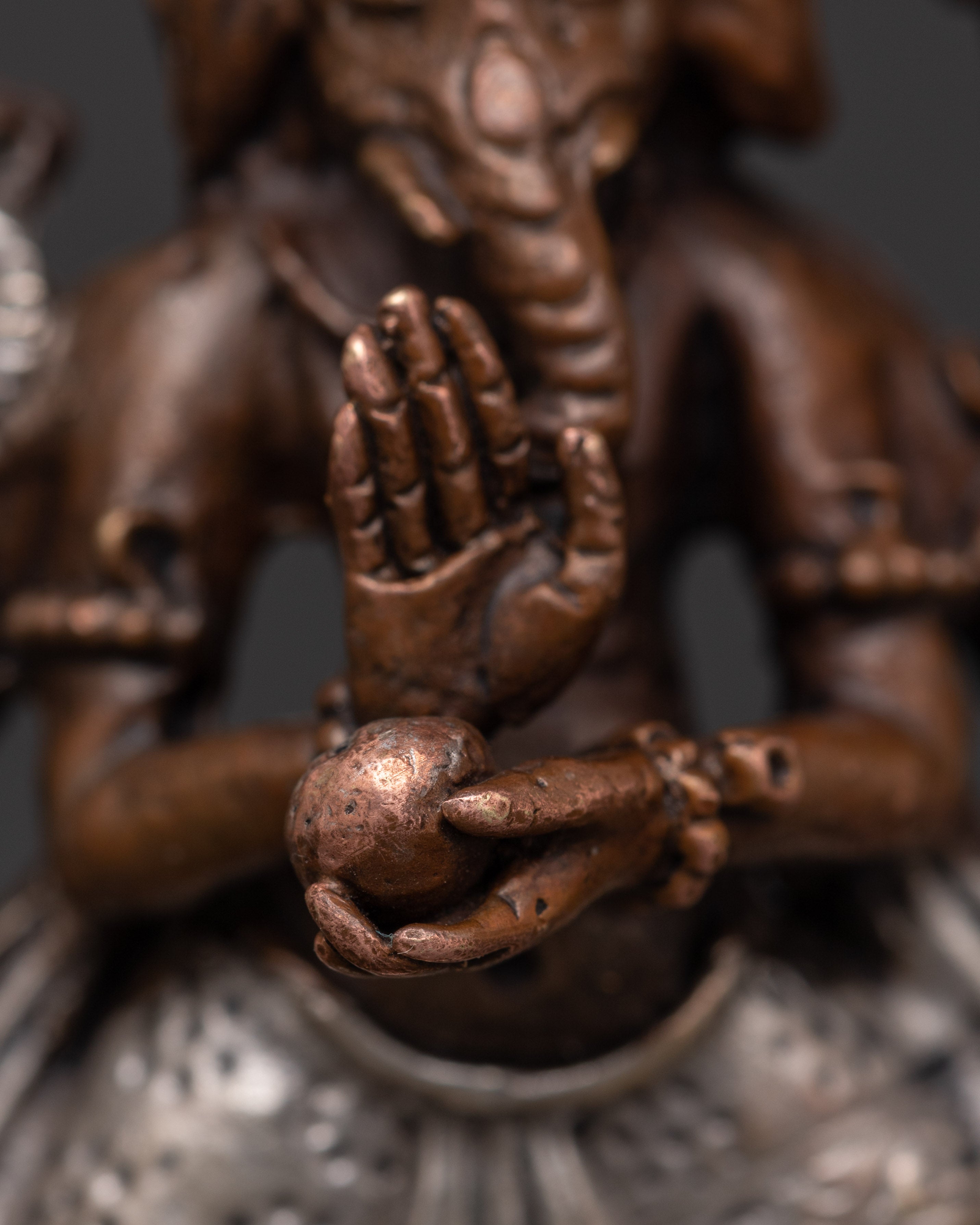 Handcrafted Ganesha Hindu Deity Statue | Oxidized Copper with Silver Plating
