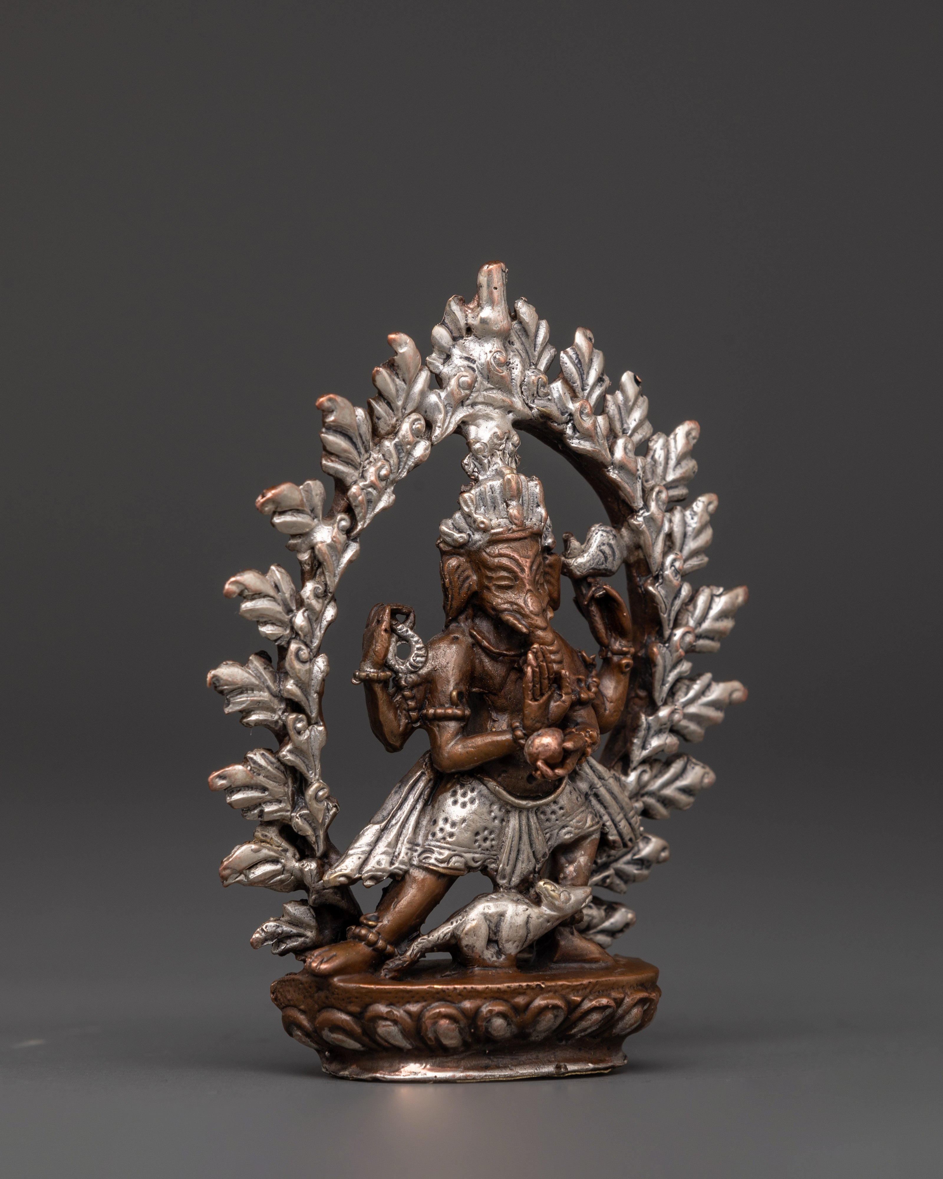 Handcrafted Ganesha Hindu Deity Statue | Oxidized Copper with Silver Plating