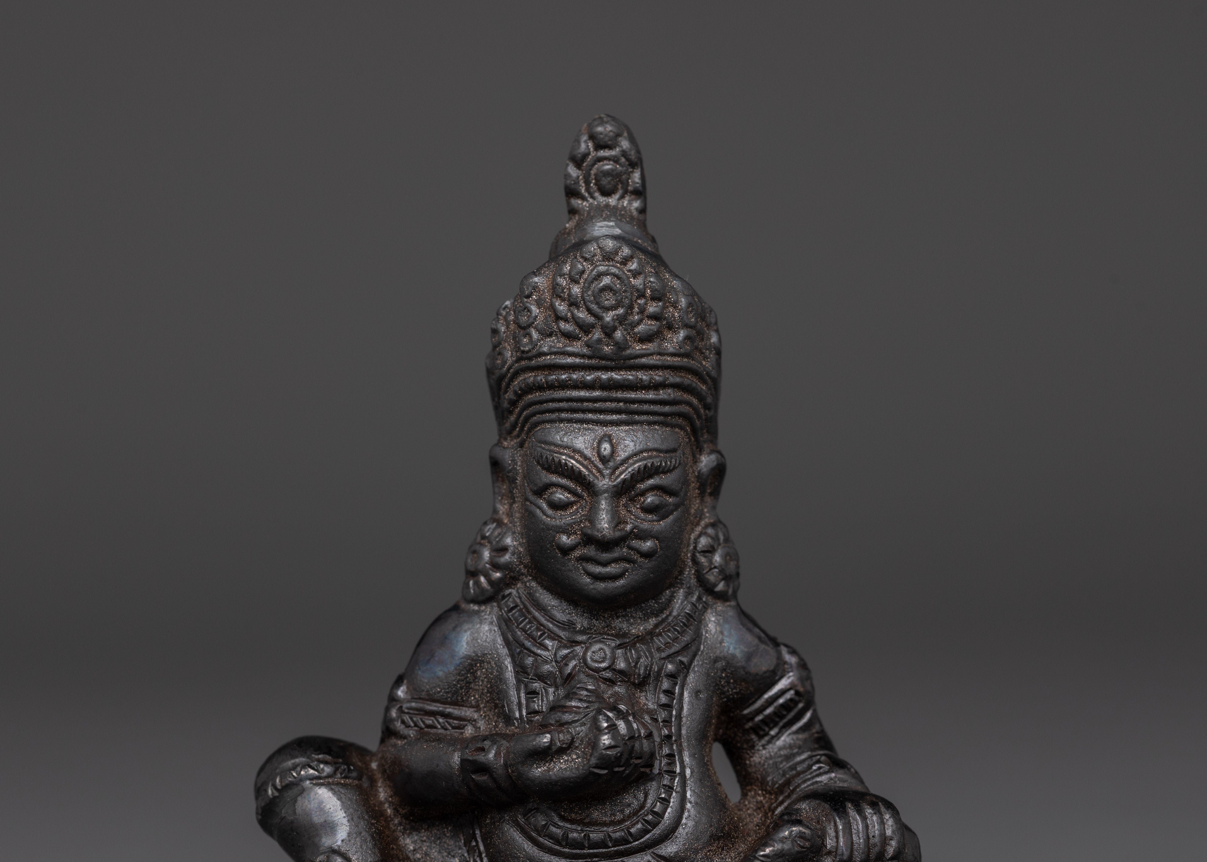 Handcrafted Black Dzambhala Sculpture | Copper Wealth Deity Figurine for Good Fortune
