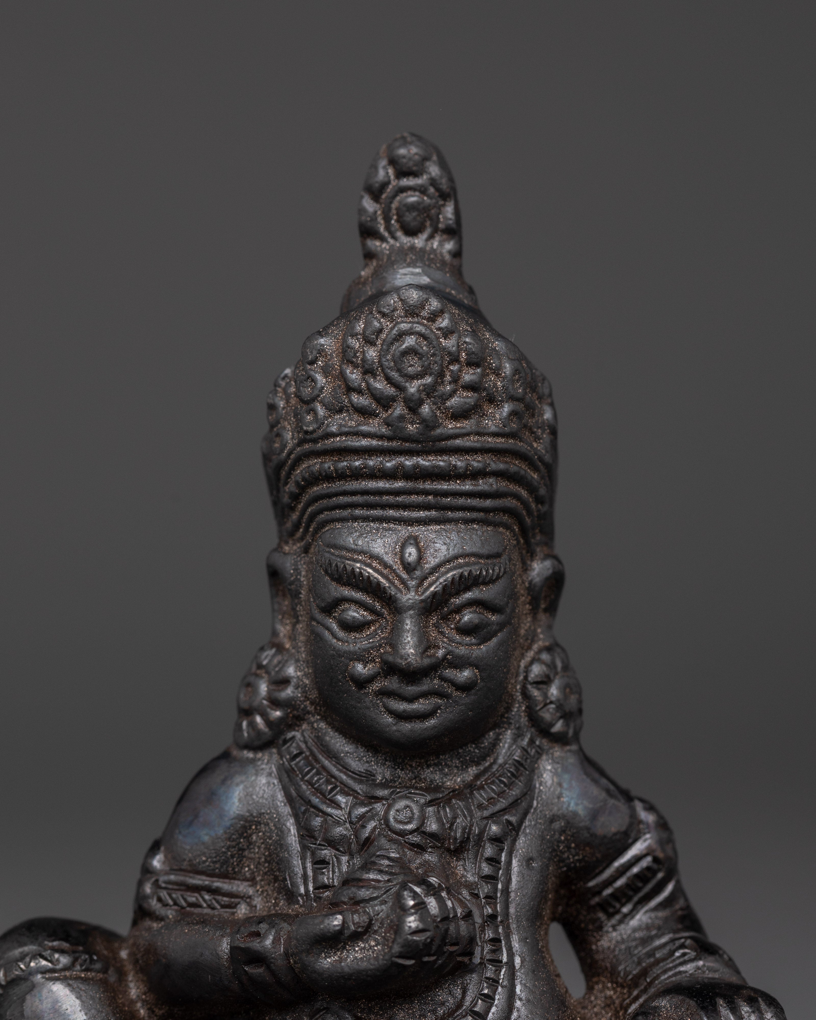 Handcrafted Black Dzambhala Sculpture | Copper Wealth Deity Figurine for Good Fortune