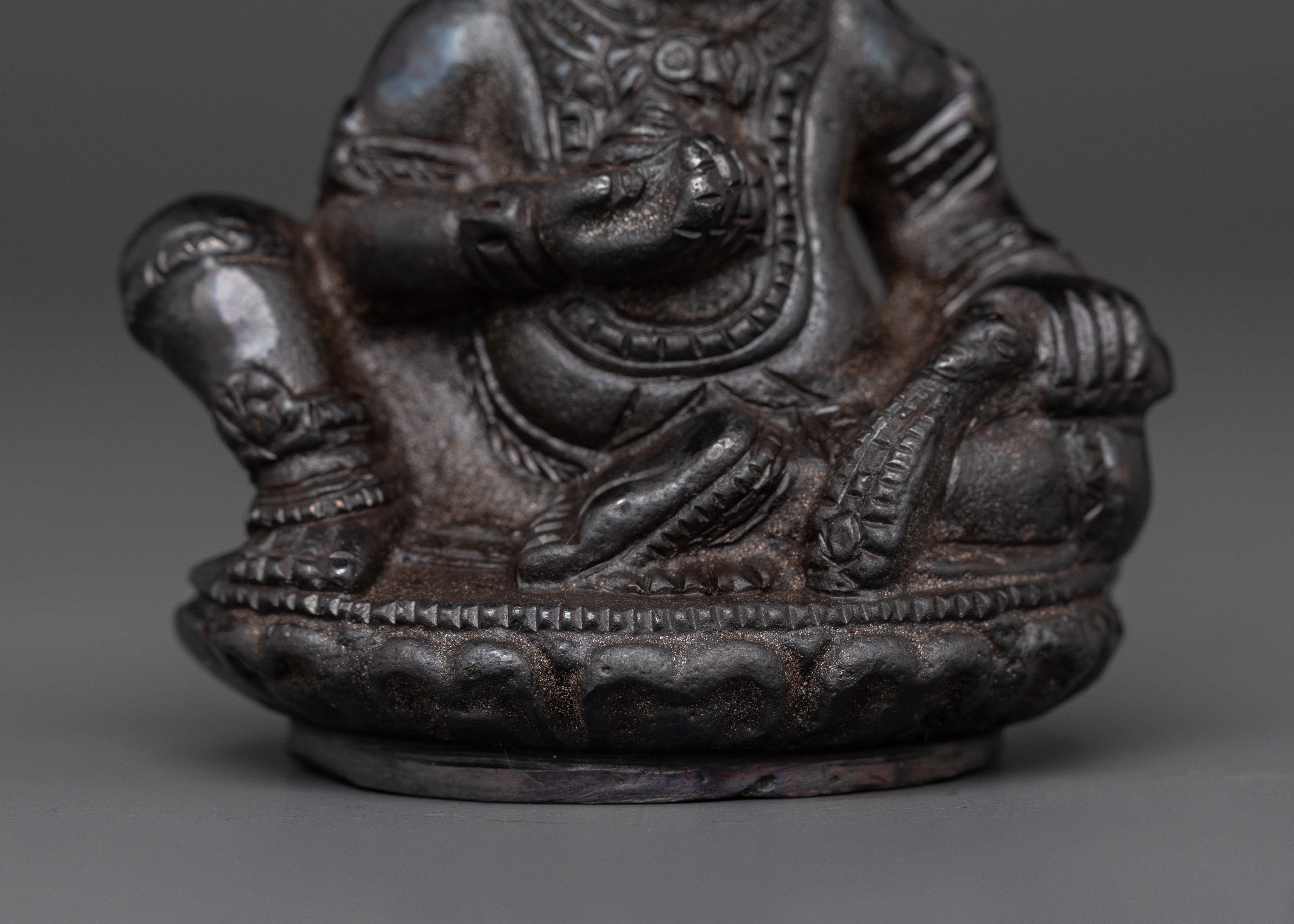Handcrafted Black Dzambhala Sculpture | Copper Wealth Deity Figurine for Good Fortune