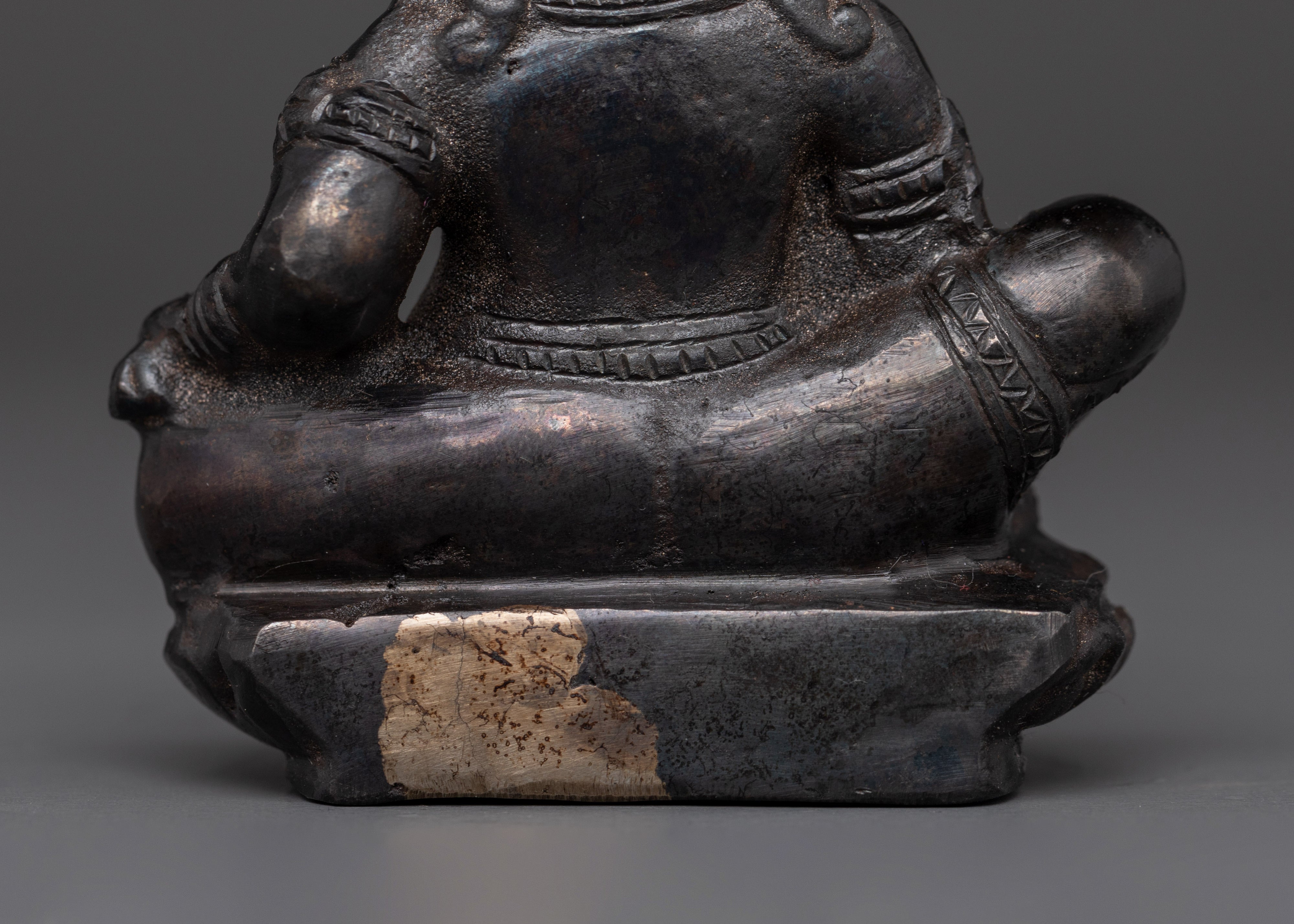 Handcrafted Black Dzambhala Sculpture | Copper Wealth Deity Figurine for Good Fortune