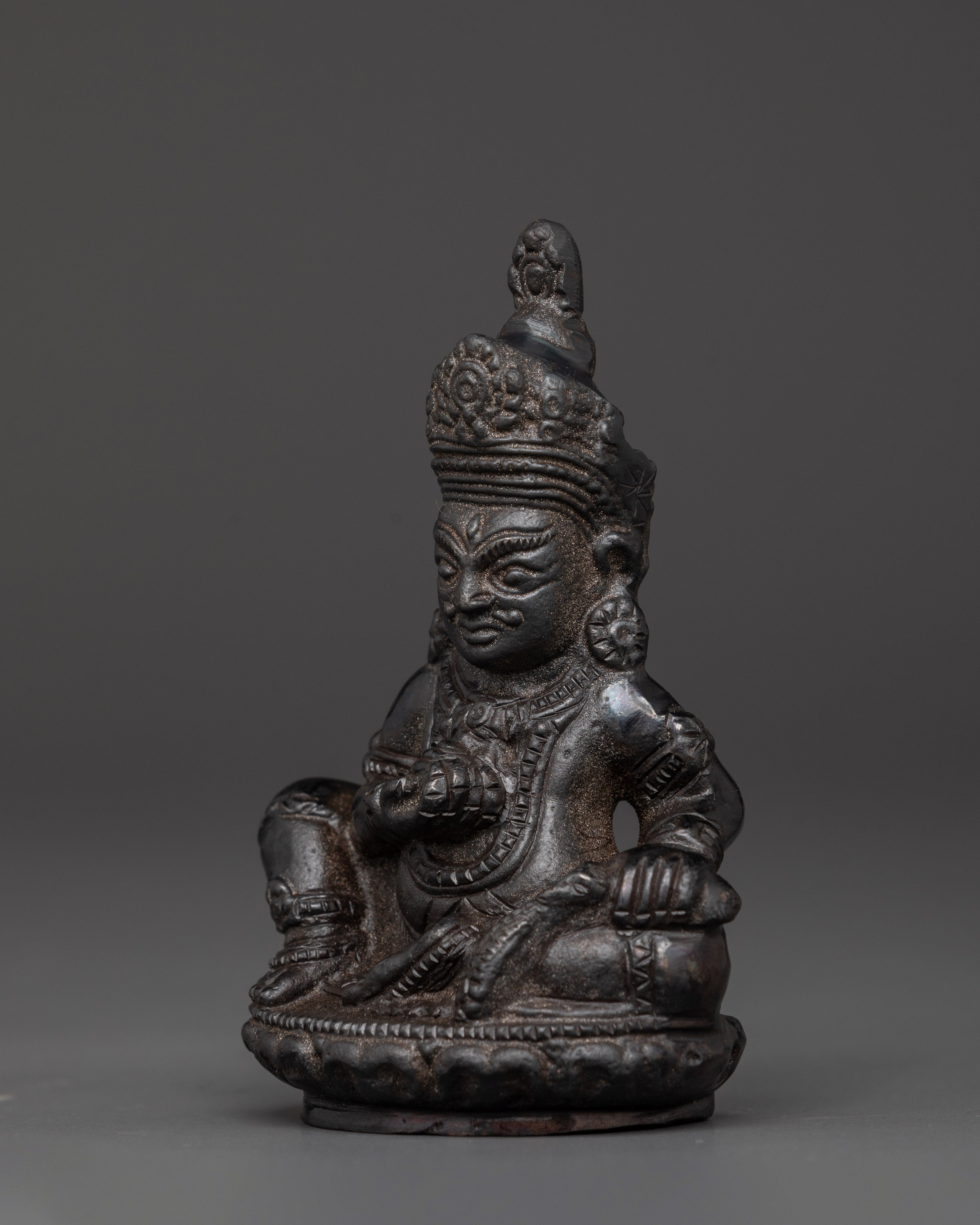 Handcrafted Black Dzambhala Sculpture | Copper Wealth Deity Figurine for Good Fortune