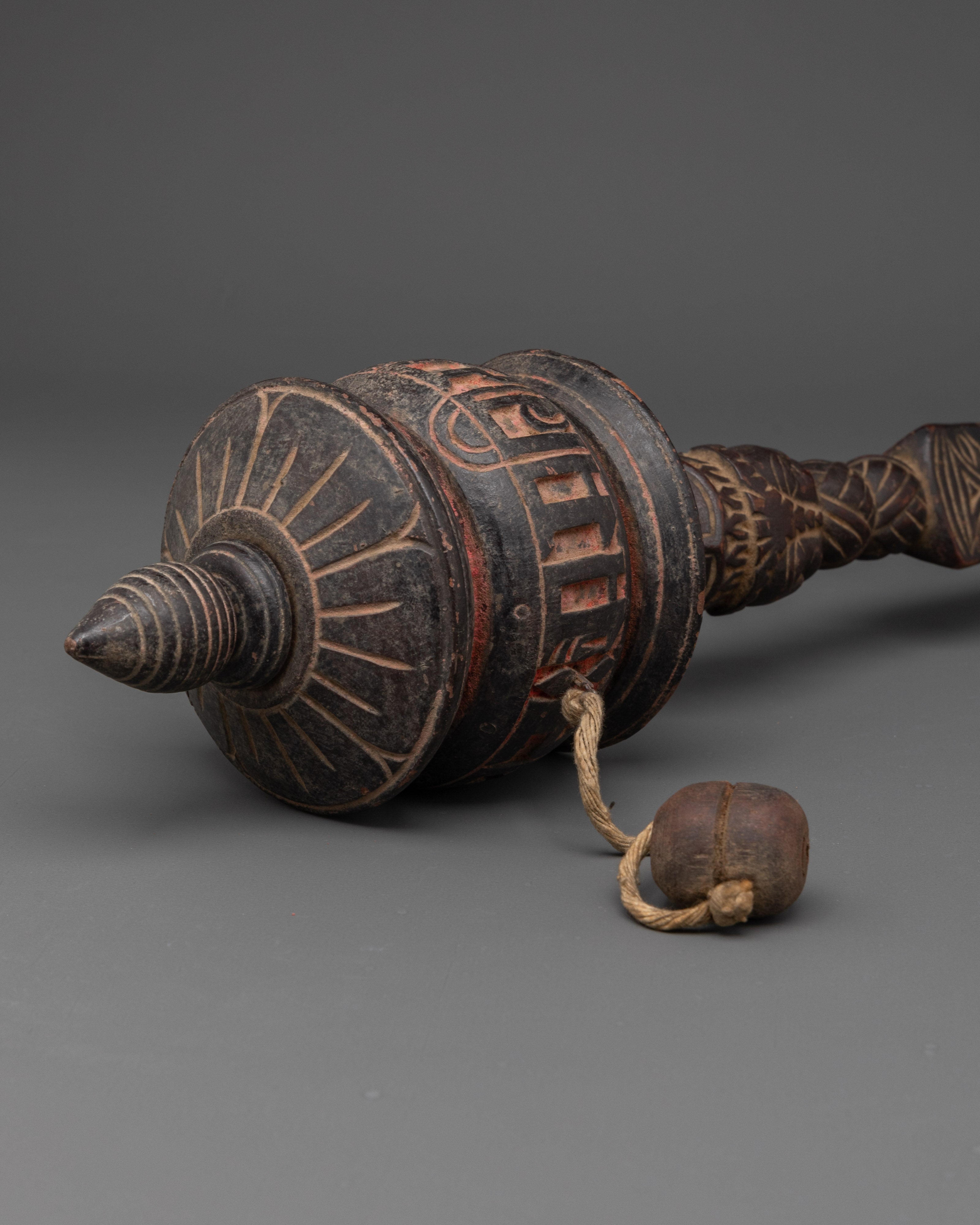 Buddhist Wooden Prayer Wheel | Spin to Invoke Compassion, Wisdom, and Enlightenment