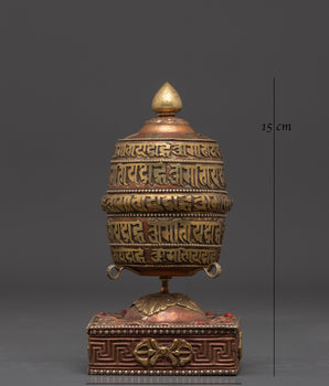 Handcrafted Prayer Wheel on Stand | Tibetan Sacred Religious Mantra Wheel