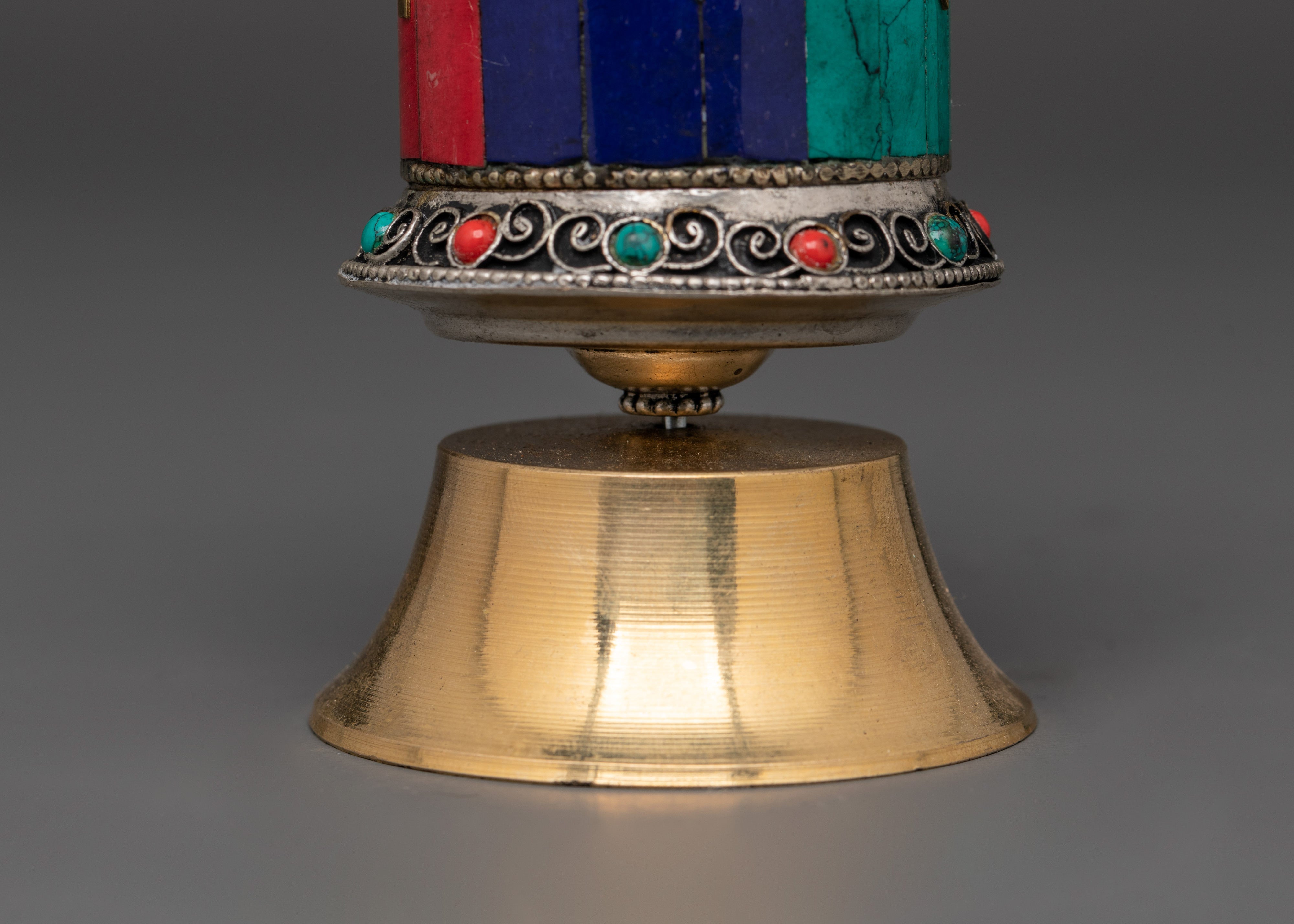 Handcrafted Mantra Wheel on Brass Stand | Om Mani Padme Hum Prayer Wheel