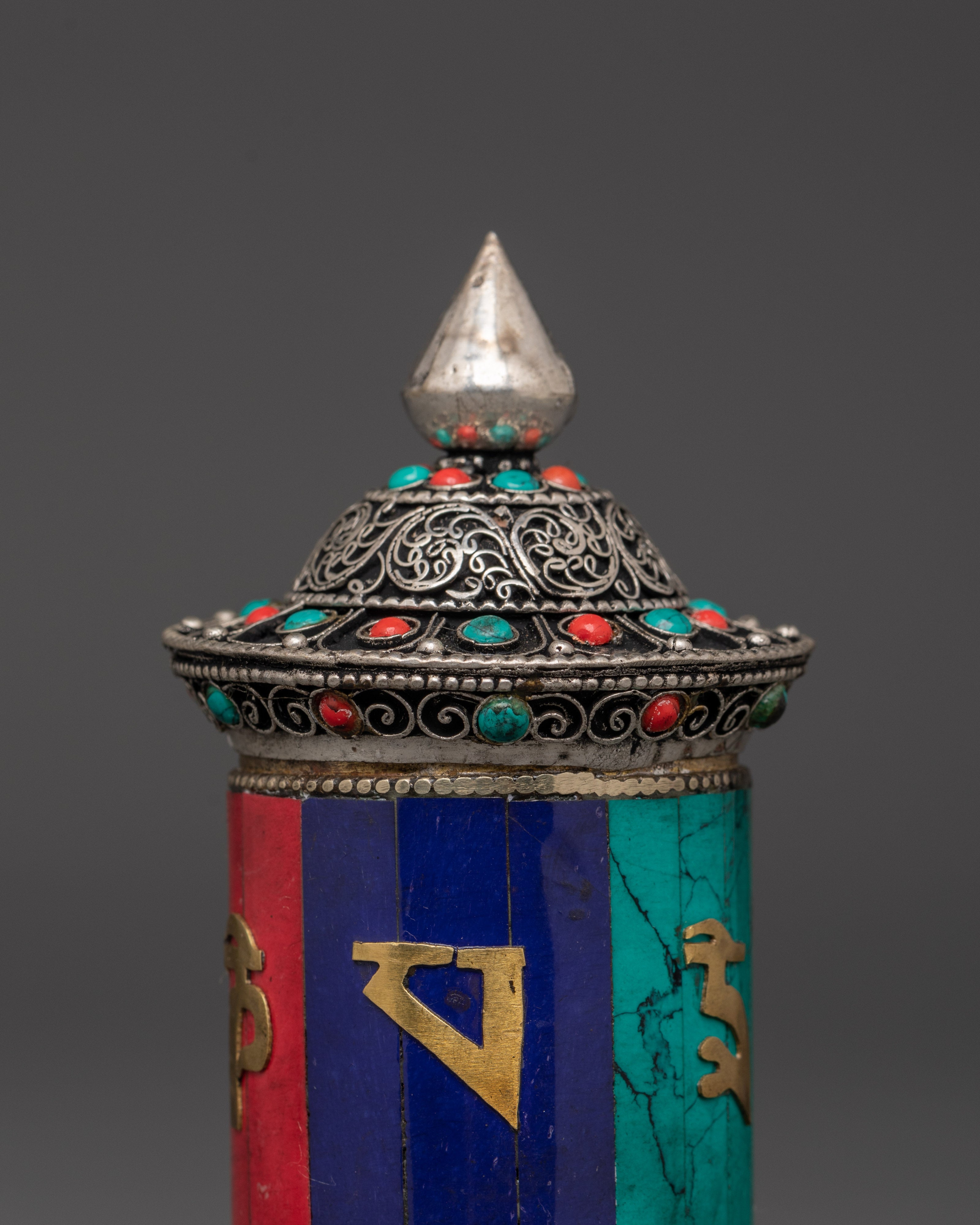 Handcrafted Mantra Wheel on Brass Stand | Om Mani Padme Hum Prayer Wheel
