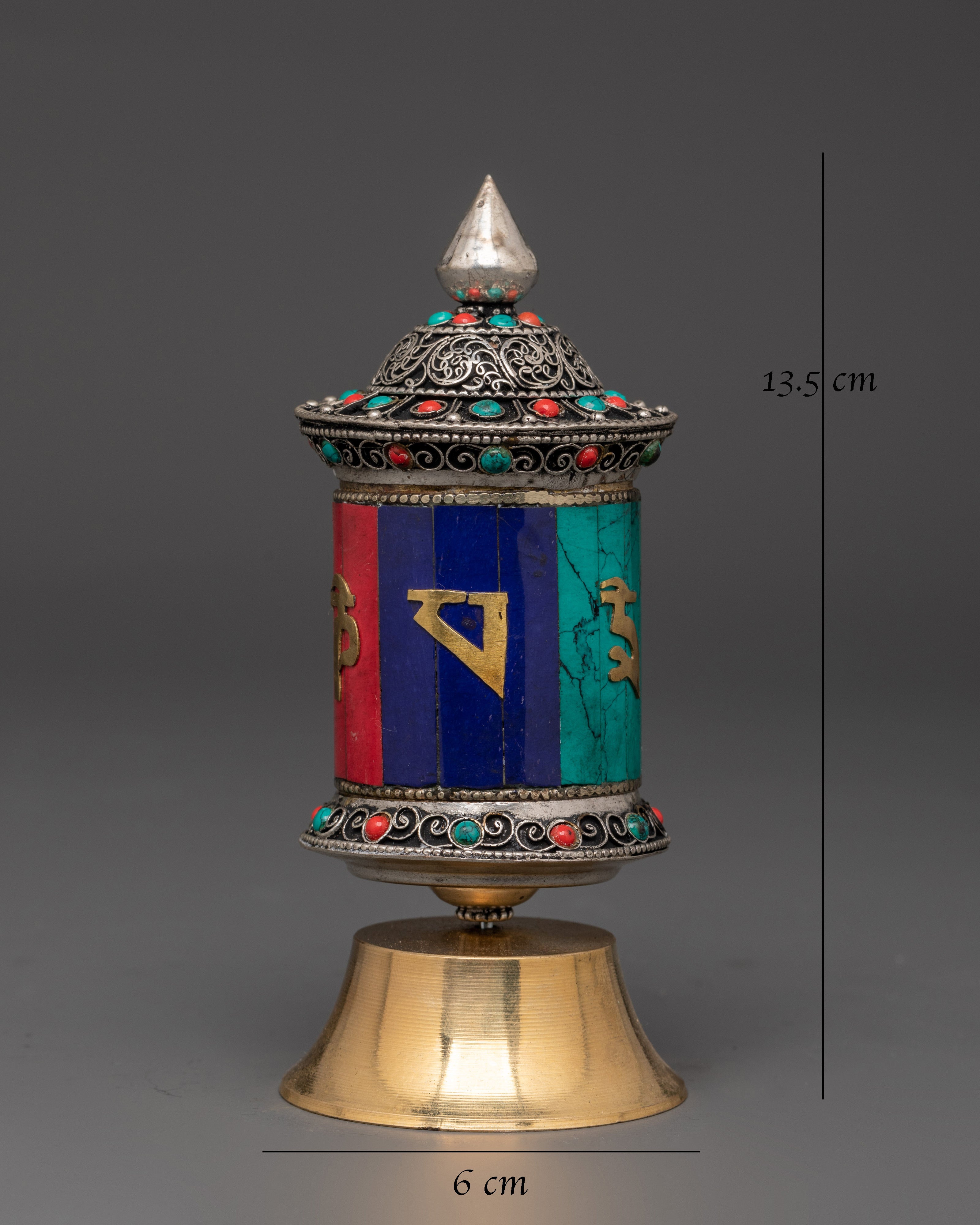 Handcrafted Mantra Wheel on Brass Stand | Om Mani Padme Hum Prayer Wheel