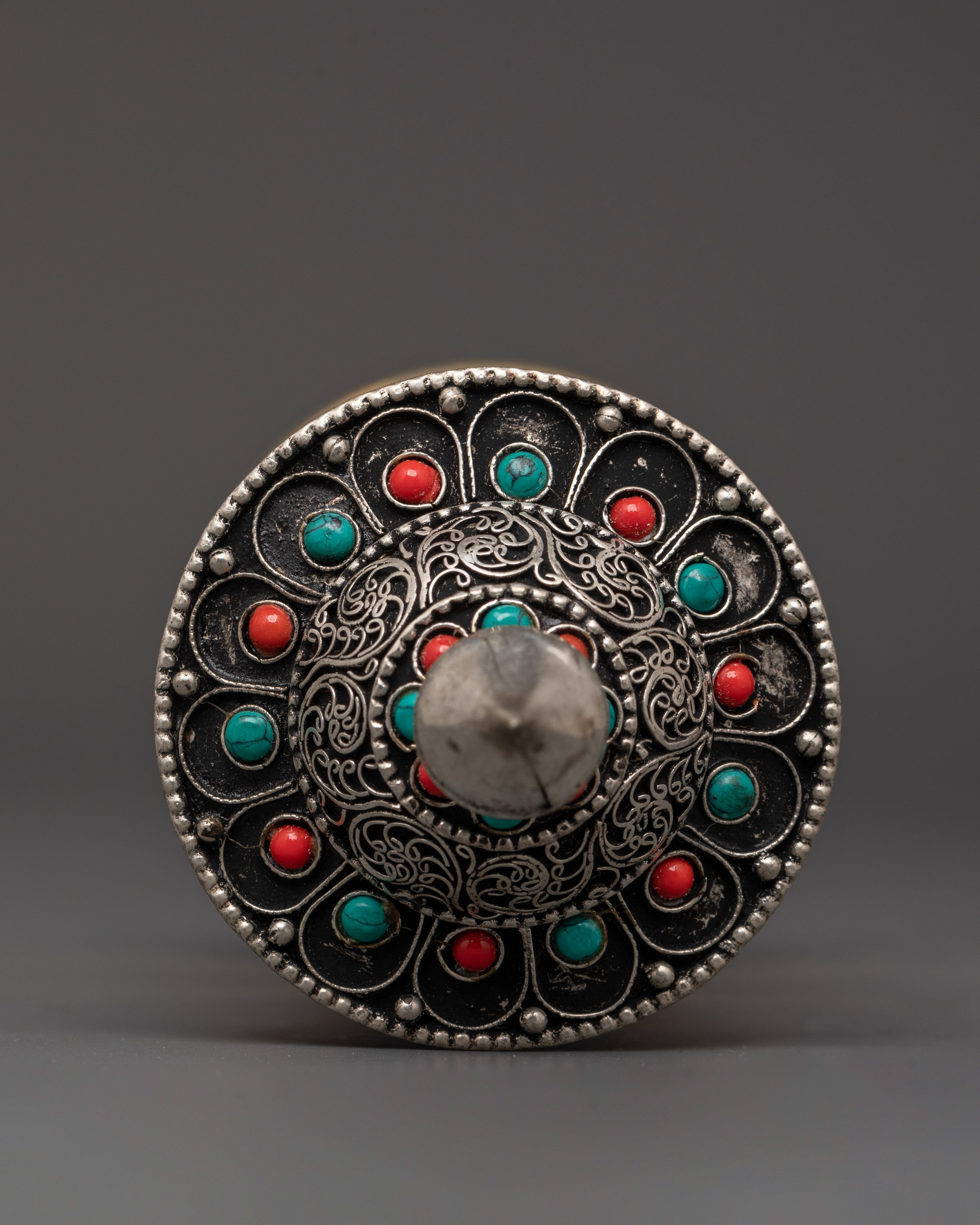 Handcrafted Mantra Wheel on Brass Stand | Om Mani Padme Hum Prayer Wheel