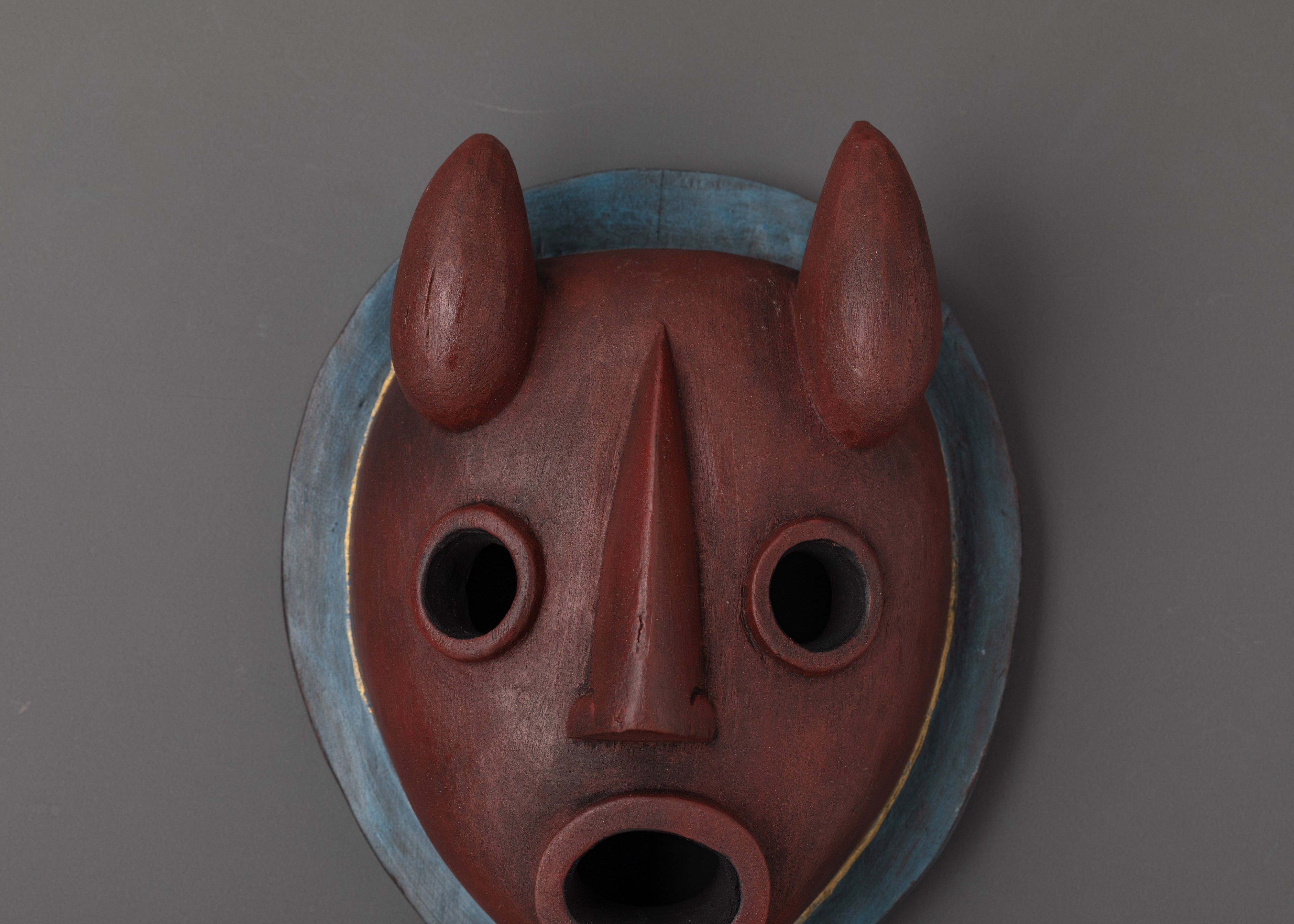 Tibetan Demon Wall Mask | Handcarved Wooden Ritual Mask for Protection