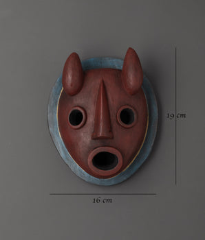 Tibetan Demon Wall Mask | Handcarved Wooden Ritual Mask for Protection