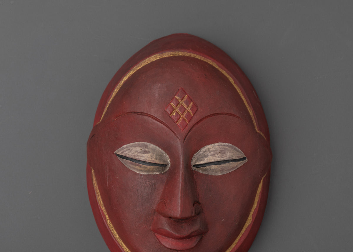 Handcrafted Red Face Mask Decor for Tribal and Ethnic Wall Art