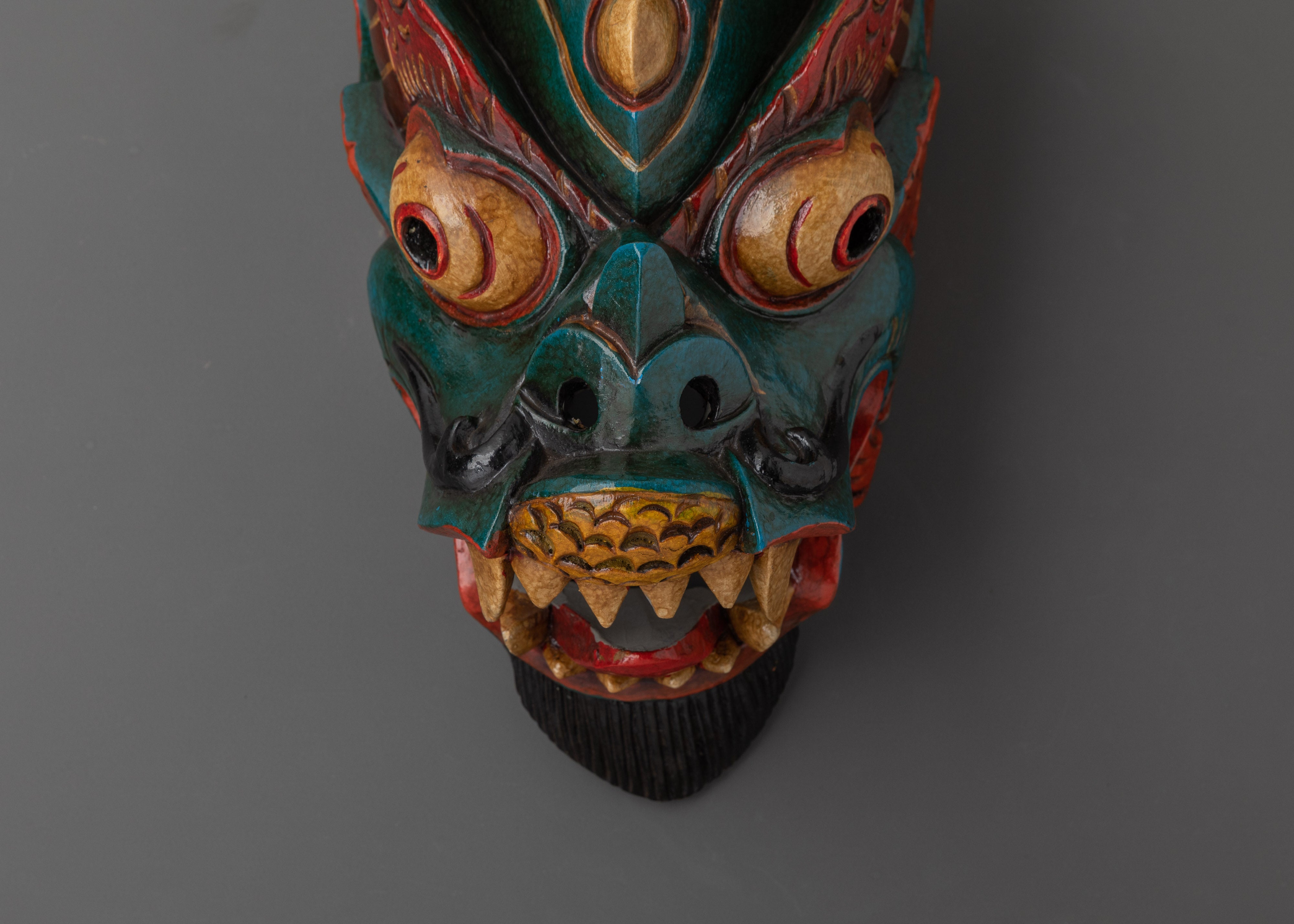 Handcrafted Tibetan Demon Mask | Traditional Wooden Wall Hanging Decor