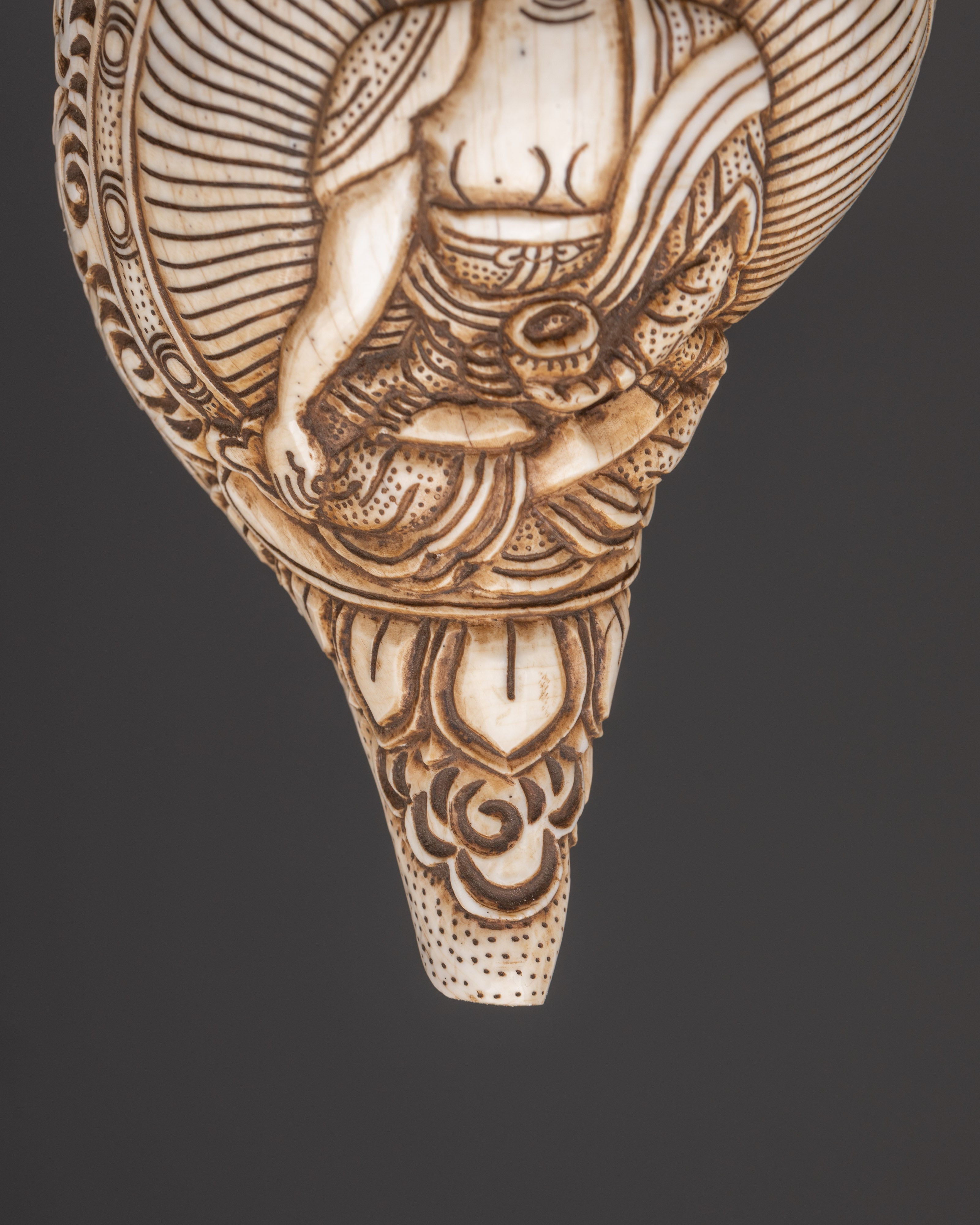 Shakyamuni Buddha Carved Conch | Handcrafted Tibetan Buddhist Ritual Object