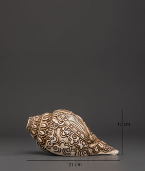 Shakyamuni Buddha Carved Conch | Handcrafted Tibetan Buddhist Ritual Object