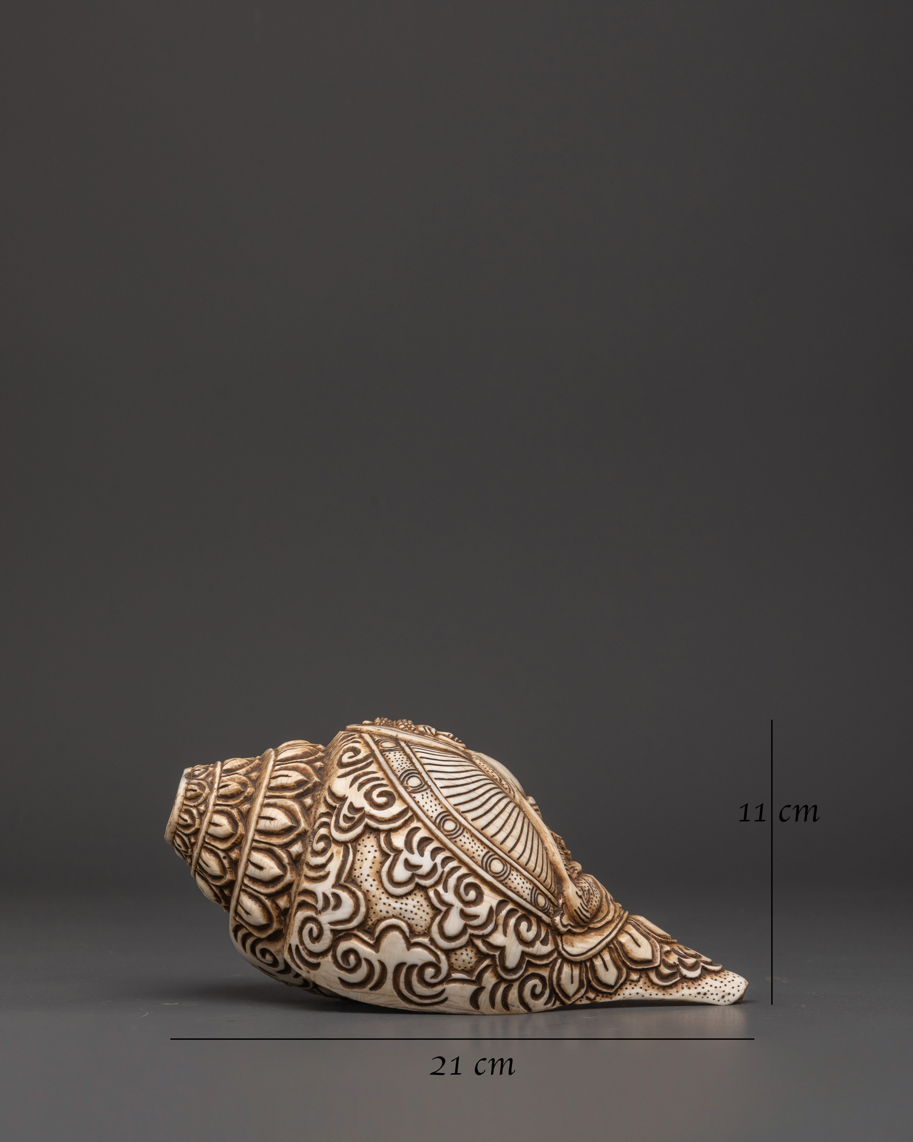 Shakyamuni Buddha Carved Conch | Handcrafted Tibetan Buddhist Ritual Object