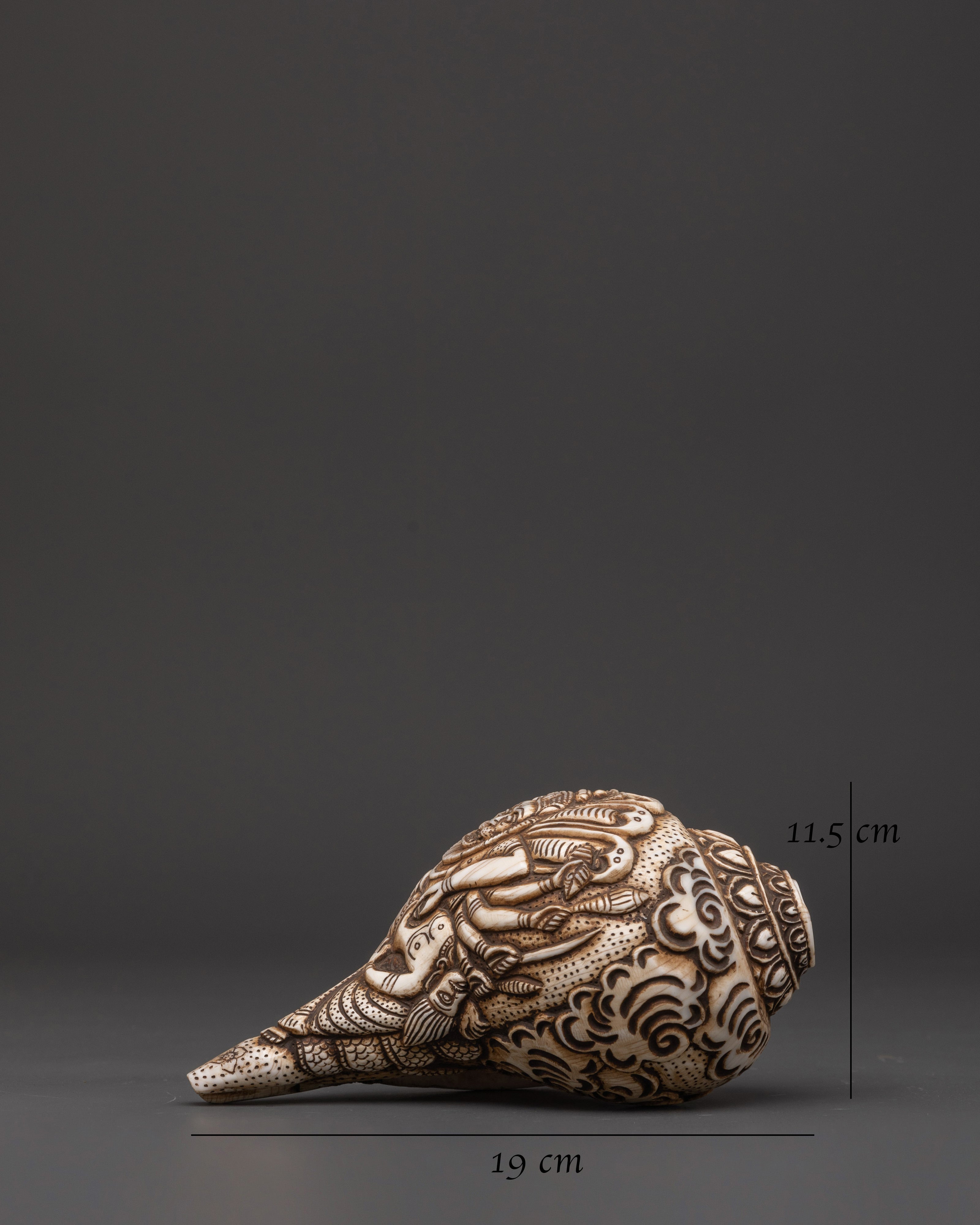 Narasimha Carved Conch Shell | Sacred Hindu Ritual and Meditation Artifact