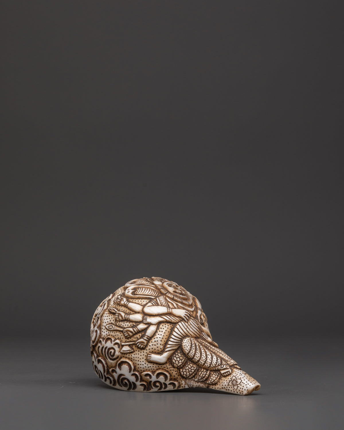 Narasimha Carved Conch Shell | Sacred Hindu Ritual and Meditation Artifact