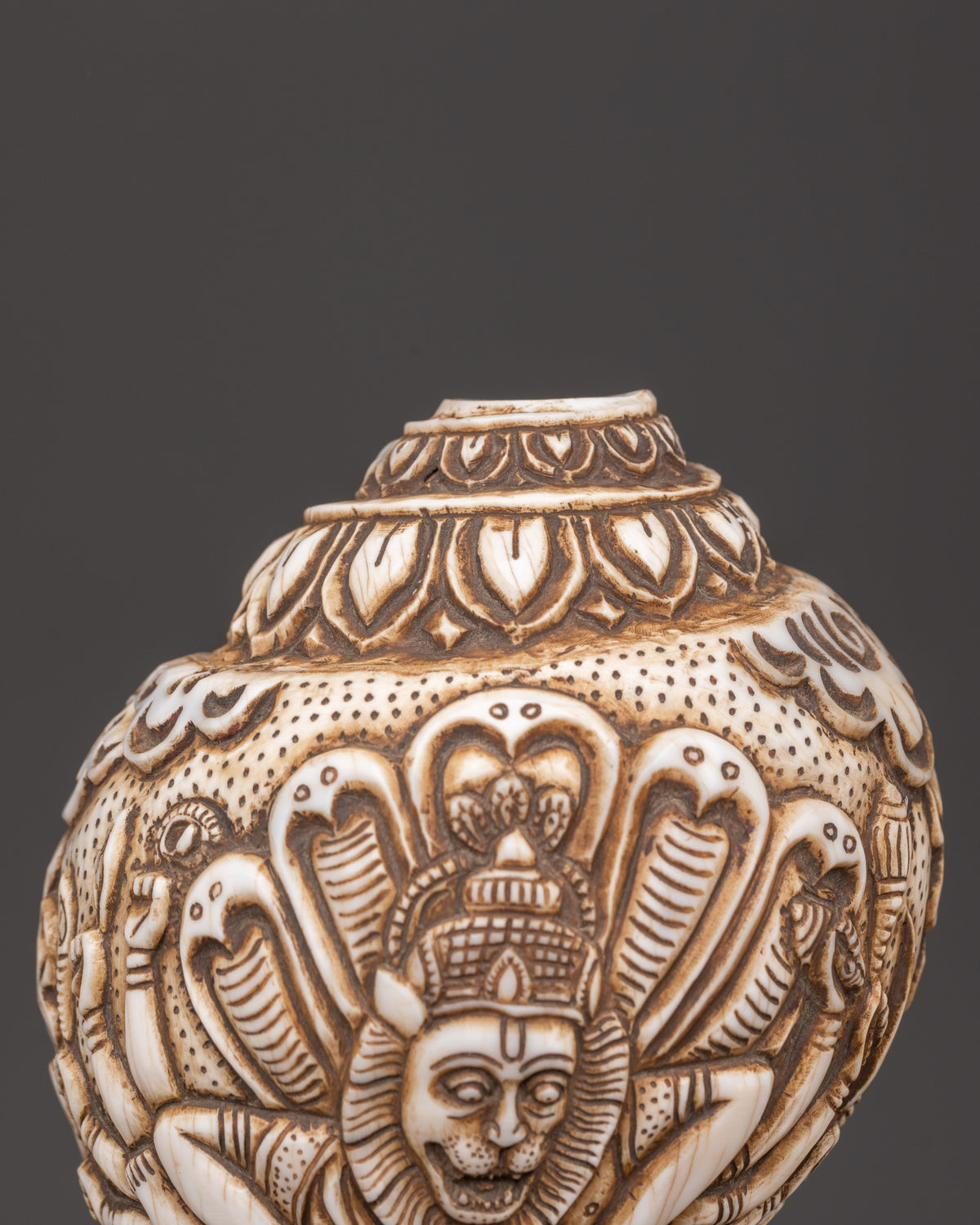 Narasimha Carved Conch Shell | Sacred Hindu Ritual and Meditation Artifact