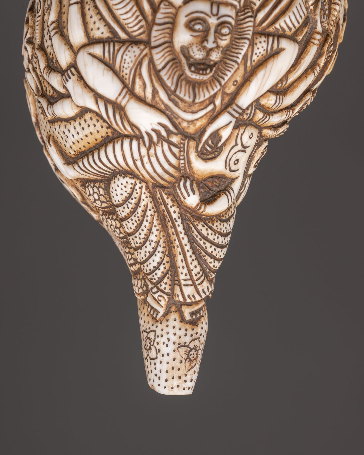 Narasimha Carved Conch Shell | Sacred Hindu Ritual and Meditation Artifact