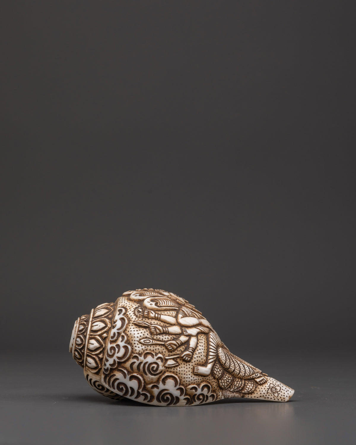 Narasimha Carved Conch Shell | Sacred Hindu Ritual and Meditation Artifact
