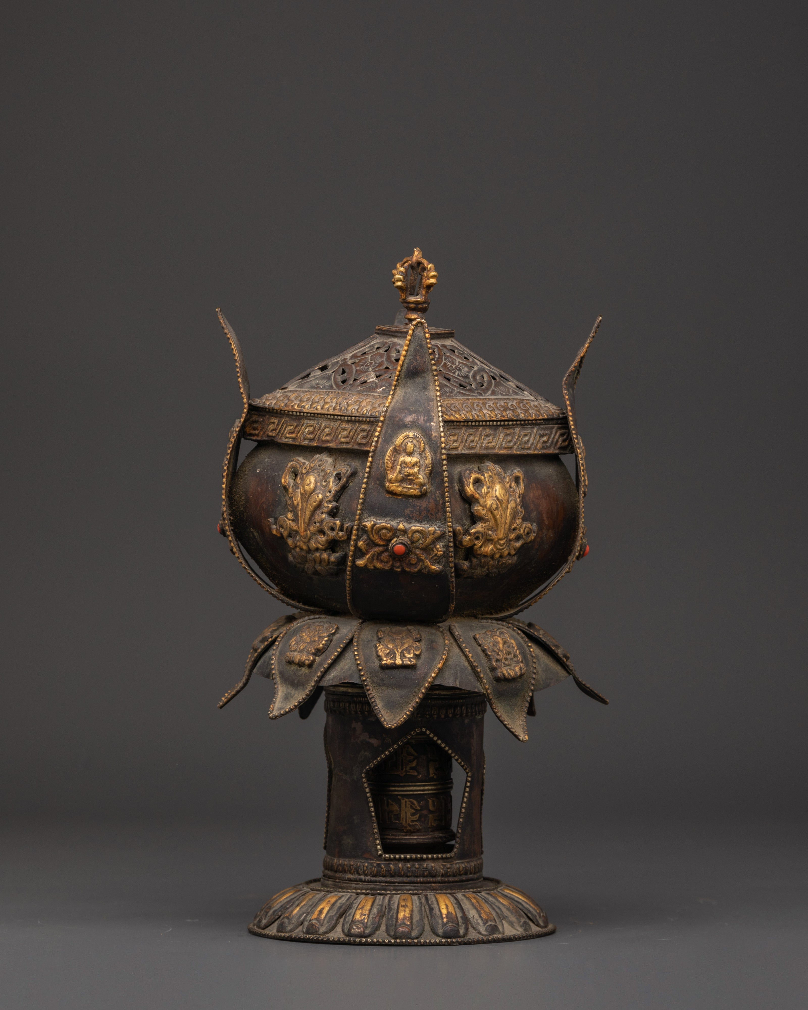 Incense Burner With Prayer Wheel | Handcrafted Spiritual Decor
