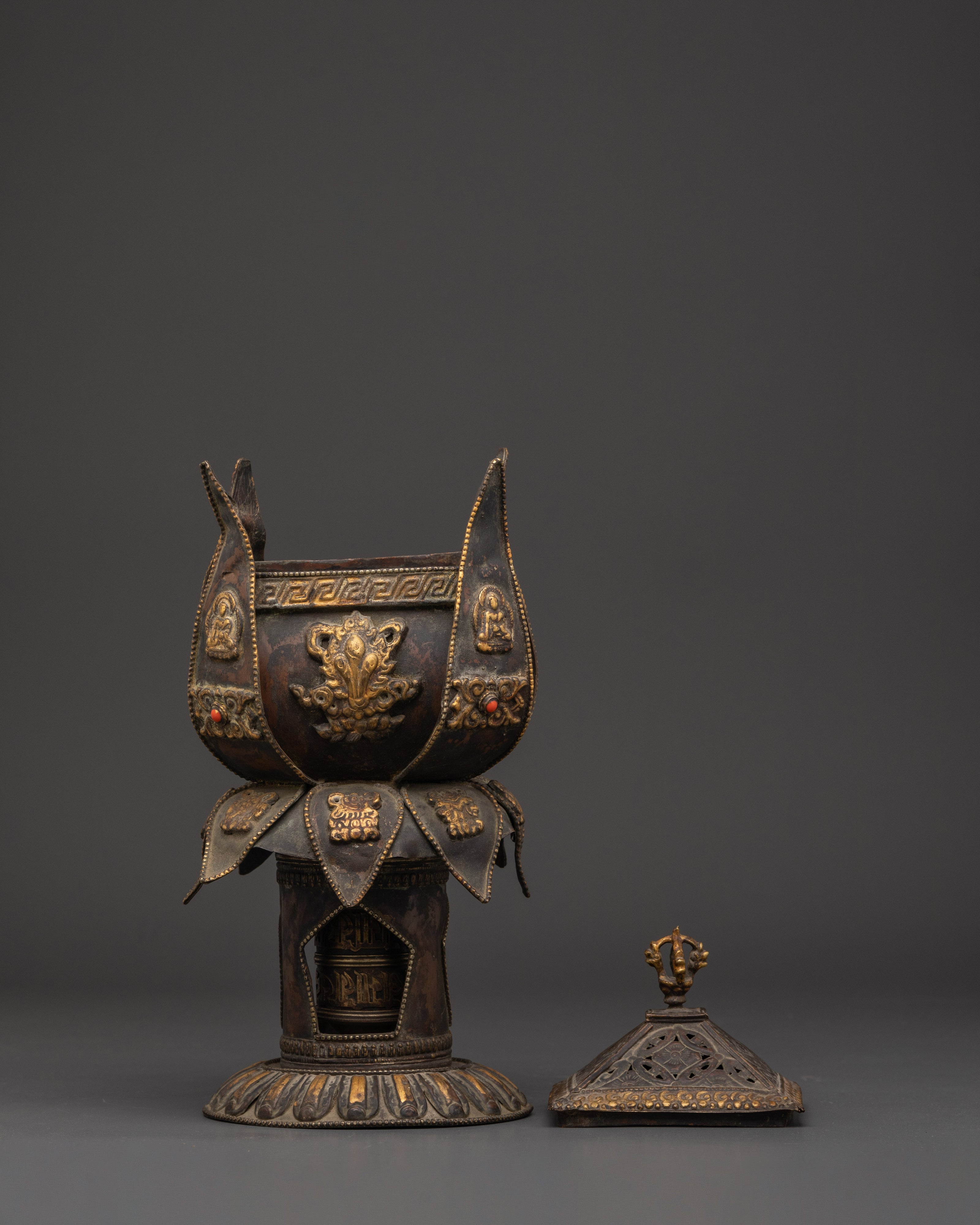 Incense Burner With Prayer Wheel | Handcrafted Spiritual Decor