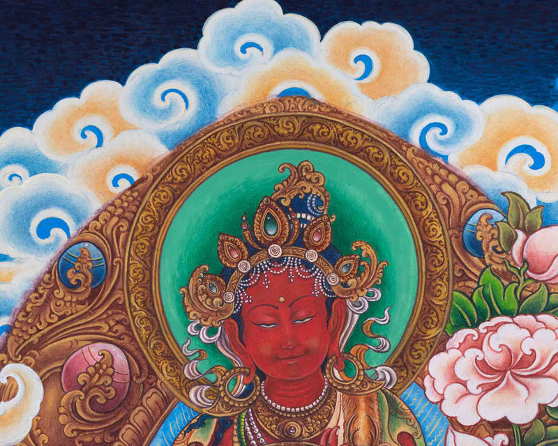 Newari Pauva Avalokitesvara Painting For Wall Decoration | Tibetan Bodhisattva Of Compassion Wall Art