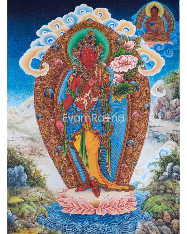 Newari Pauva Avalokitesvara Painting For Wall Decoration | Tibetan Bodhisattva Of Compassion Wall Art