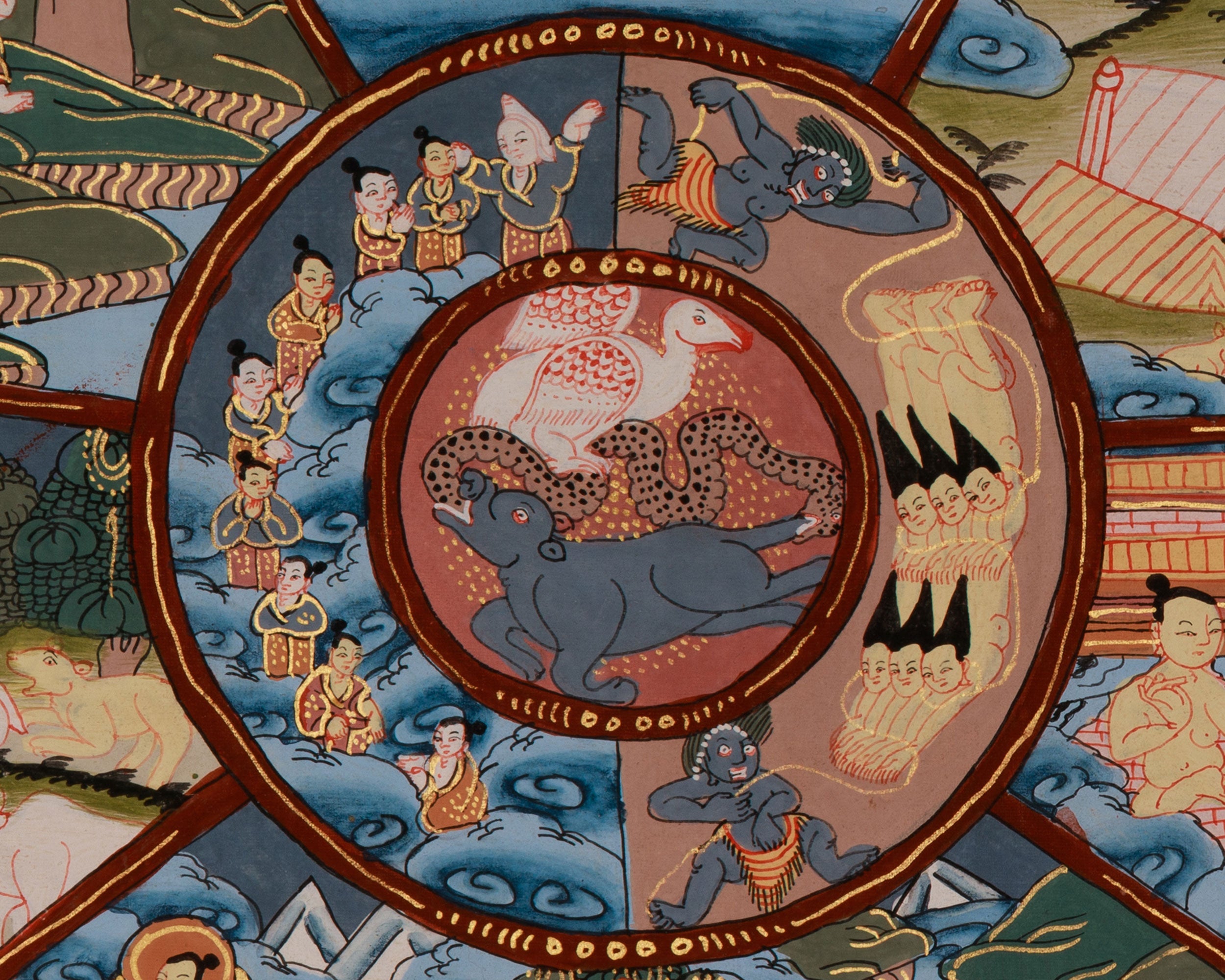 Sacred Wheel of Life Art | Bhavachakra Thangka | Tibetan Artwork