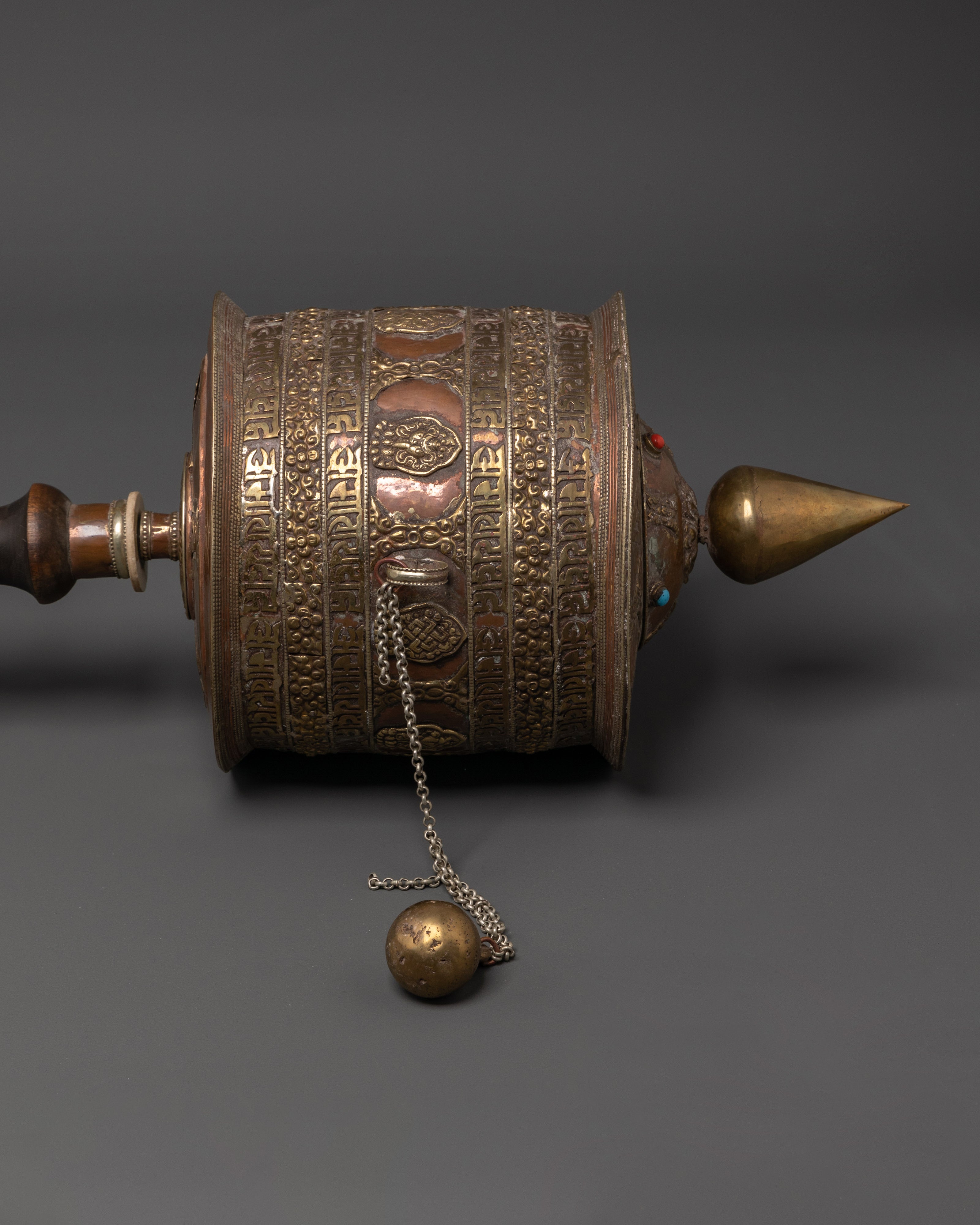 Handcrafted Himalayan Prayer Wheel | Copper & Brass Mantra Wheel with Wood Handle