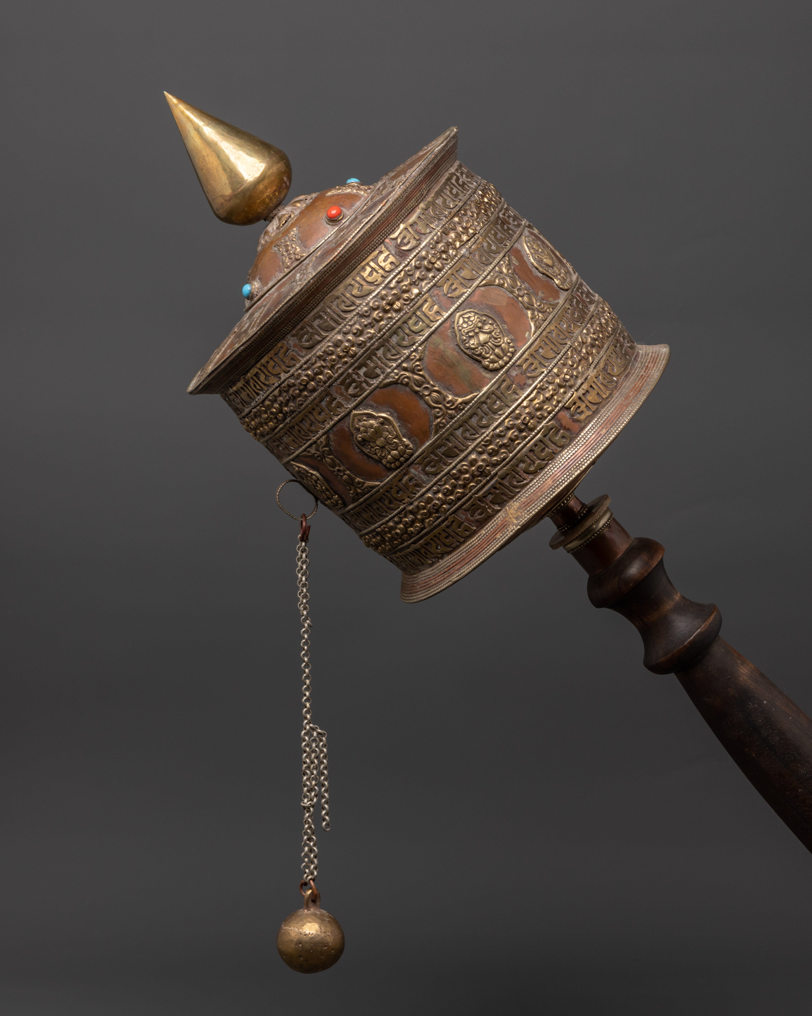 Handcrafted Himalayan Prayer Wheel | Copper & Brass Mantra Wheel with Wood Handle